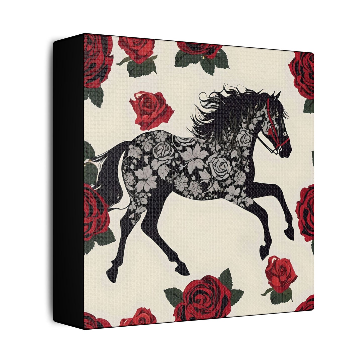 Art Print Canvas, Wall Decor, Satin Stretched Canvas, Equestrian Art, Office Decor, Home Decor - Horse & Roses