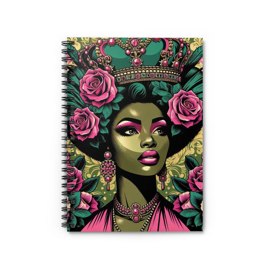 Elegant Vintage Spiral Notebook - Ruled Line with Olive Lady & Damask Design
