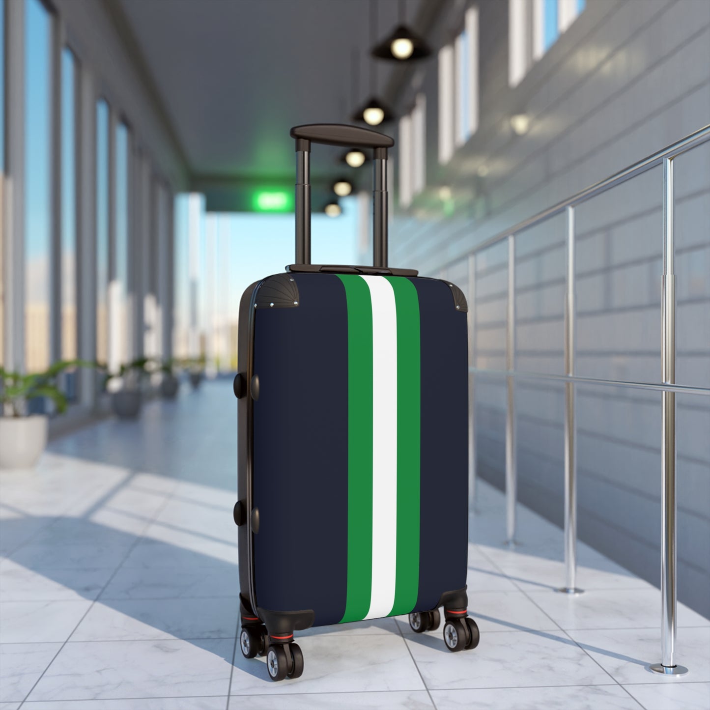 Lunar Midnight & Green-White Striped Stylish Carry-On Suitcase | Travel in Style, Lightweight Luggage, Gym Bag, Weekender Travel, Holiday Gift Idea