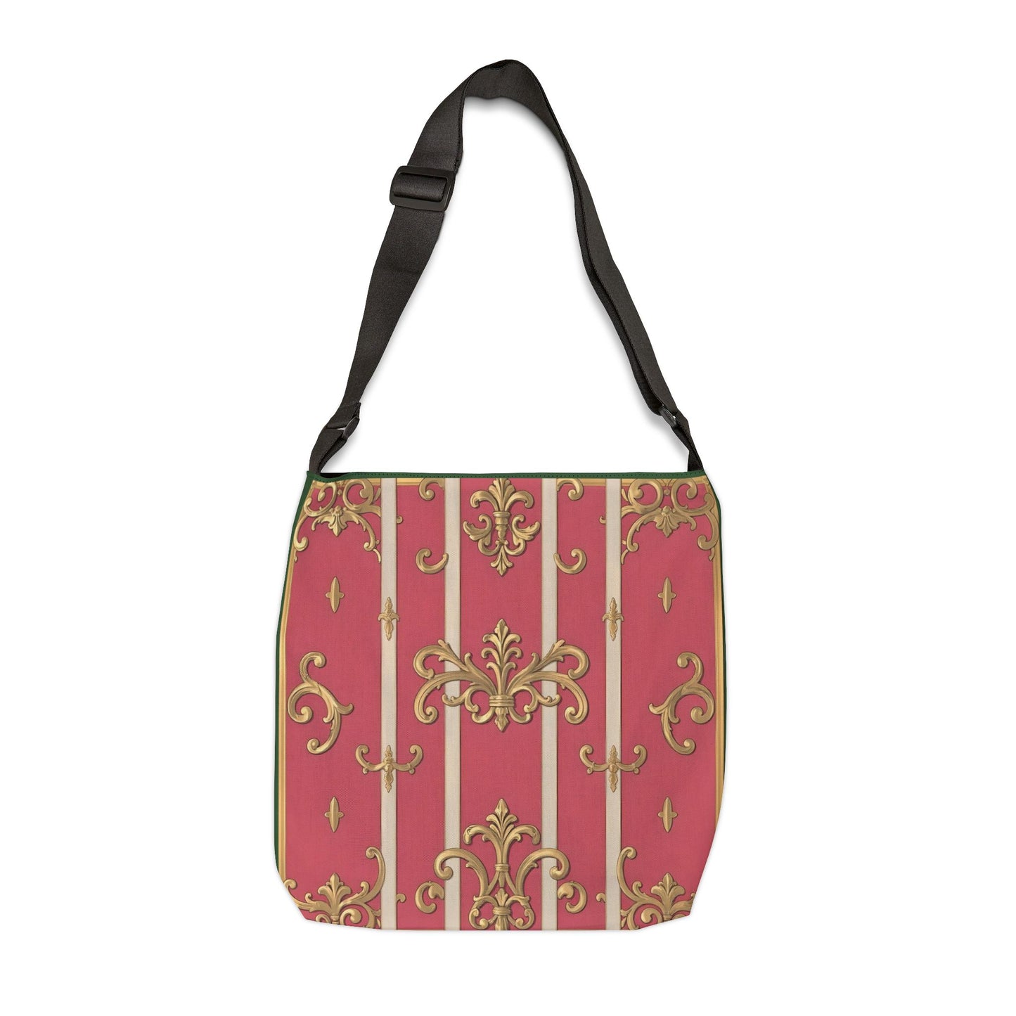 Chic Green Border Pink Striped Baroque Adjustable Tote Bag - Stylish Everyday Carryall, Floral Print, Fashion Statement, Gift for Her