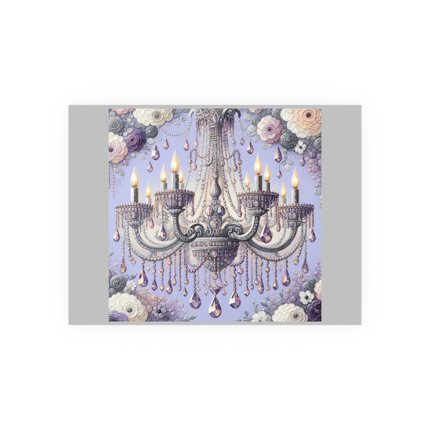 Elegant Floral Chandelier Poster, Art Print for Home Decor, Gift for Art Lovers, Wall Art for Living Room, Birthday Gift Idea - Lilac Jeweled Chandelier