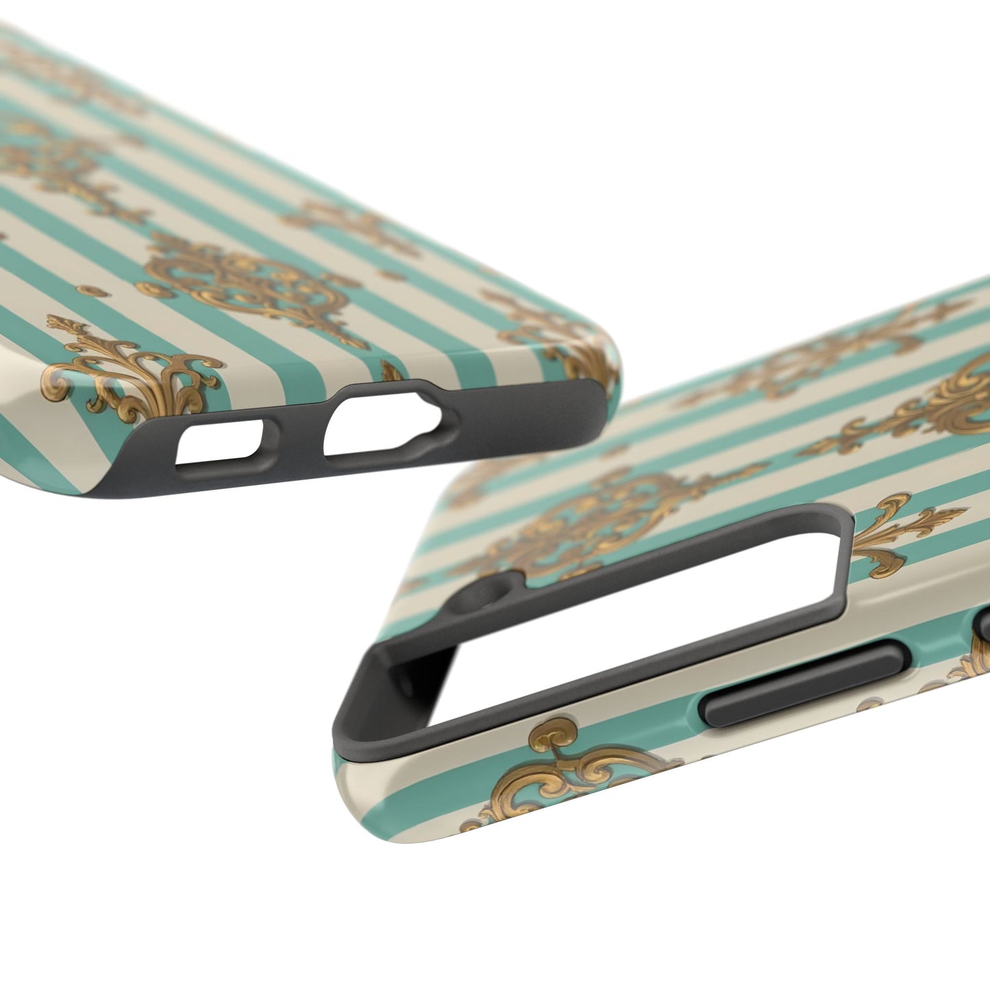 Elegant Striped Phone Case with Vintage Design, Tough Phone Cover, Stylish Smartphone Case - Matte Green Striped Rococo