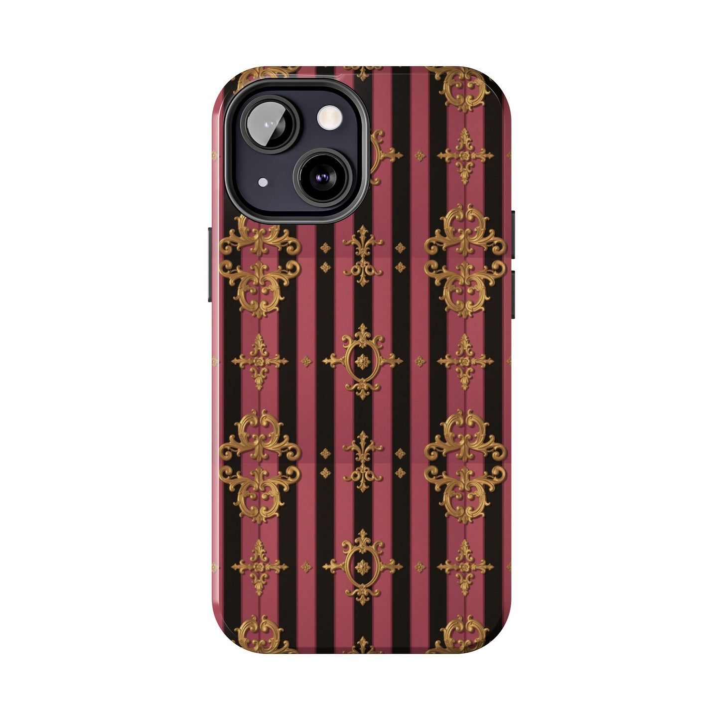 Elegant Black & Mauve Striped Gold Baroque Phone Case, Tough Phone Cases, Stylish Protective Cover, Unique Gift, Luxe Phone Accessories