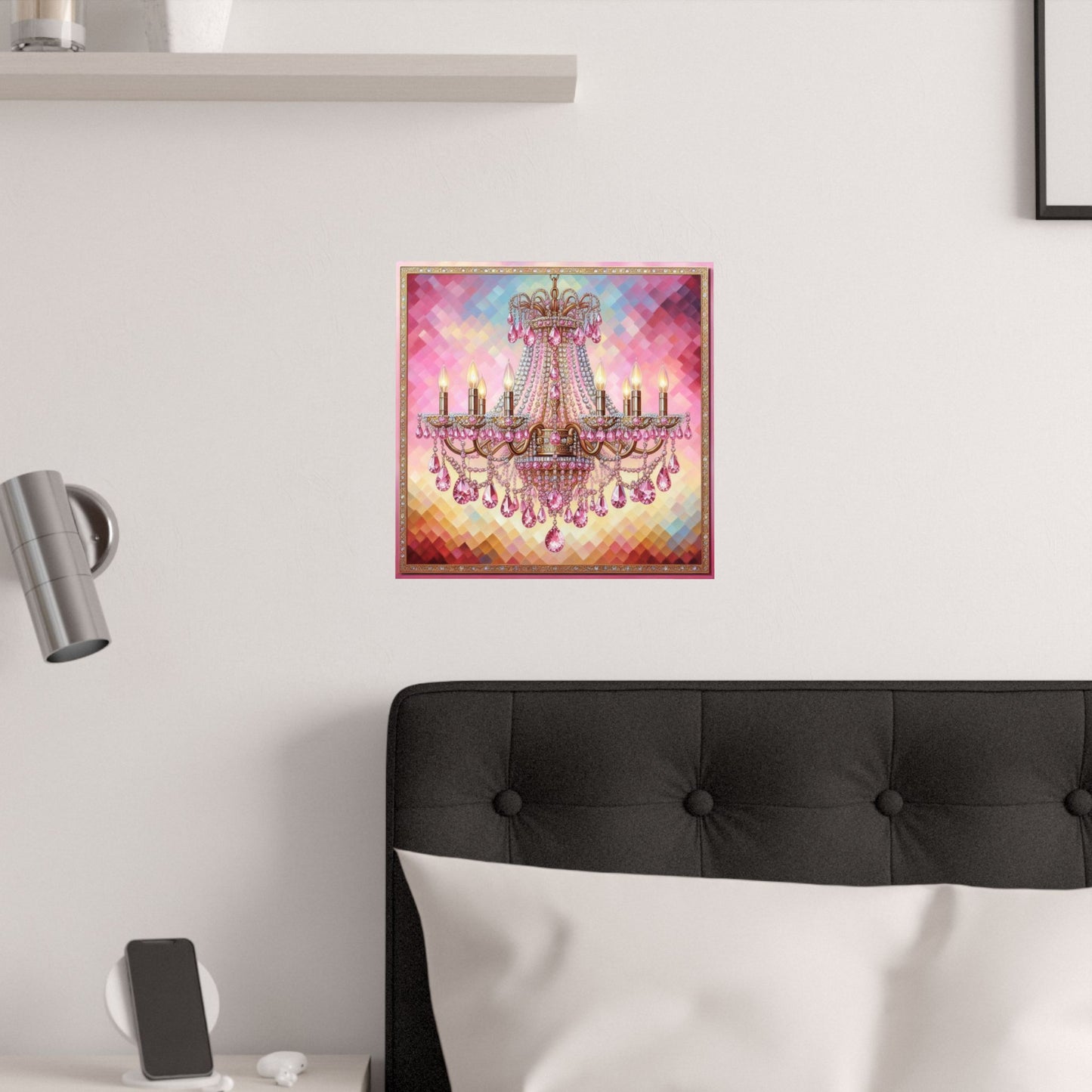 Glamorous Chandelier Satin Poster - Elegant Wall Art, Home Decor, Gift for Weddings, Birthdays, Art Lovers, Party Decor - Pink Jeweled Chandelier