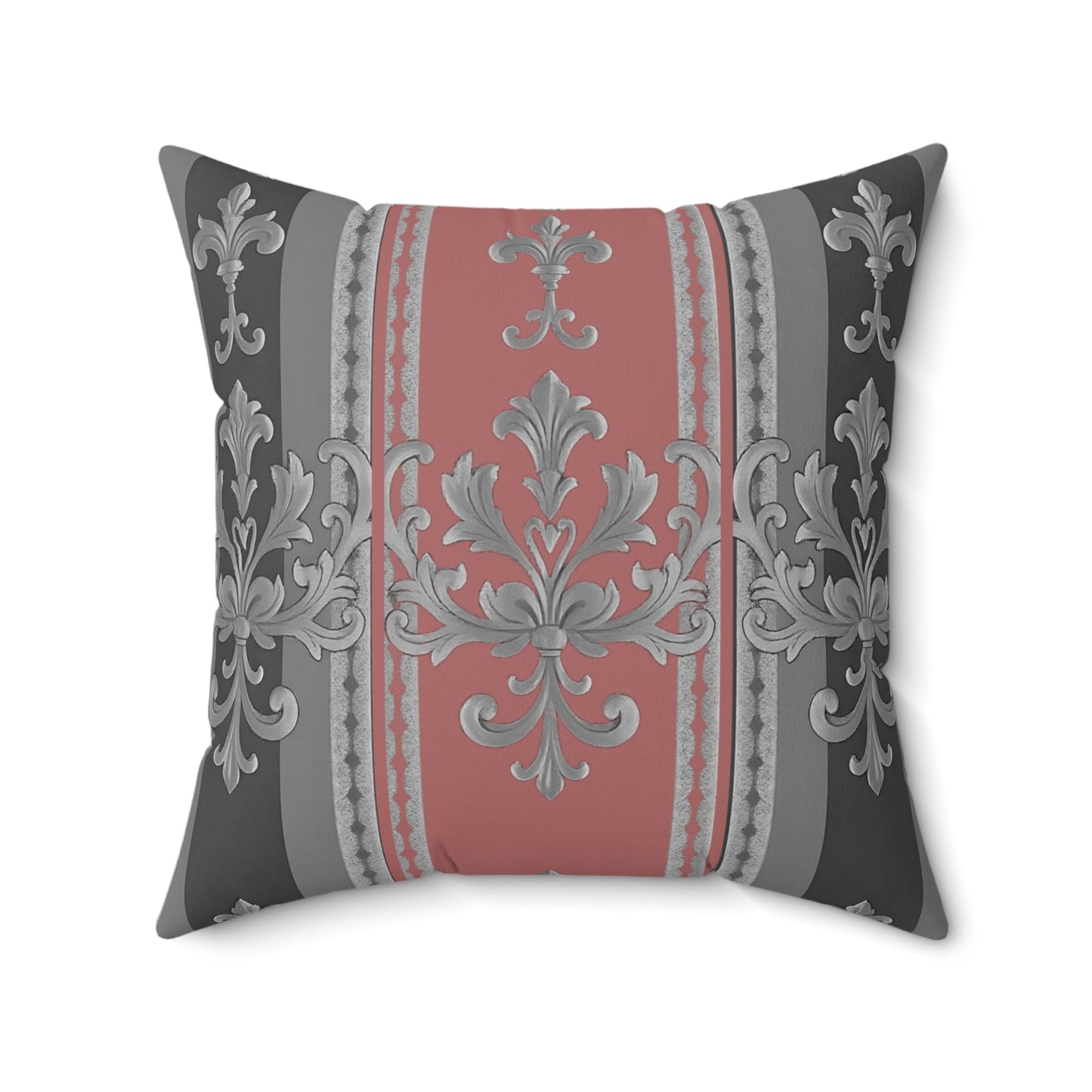 Elegant Floral Design Pillow, Decorative Cushion for Home, Luxury Throw Pillow, Gift for Her, Sofa Accent - Gray & Mauve Striped Baroque