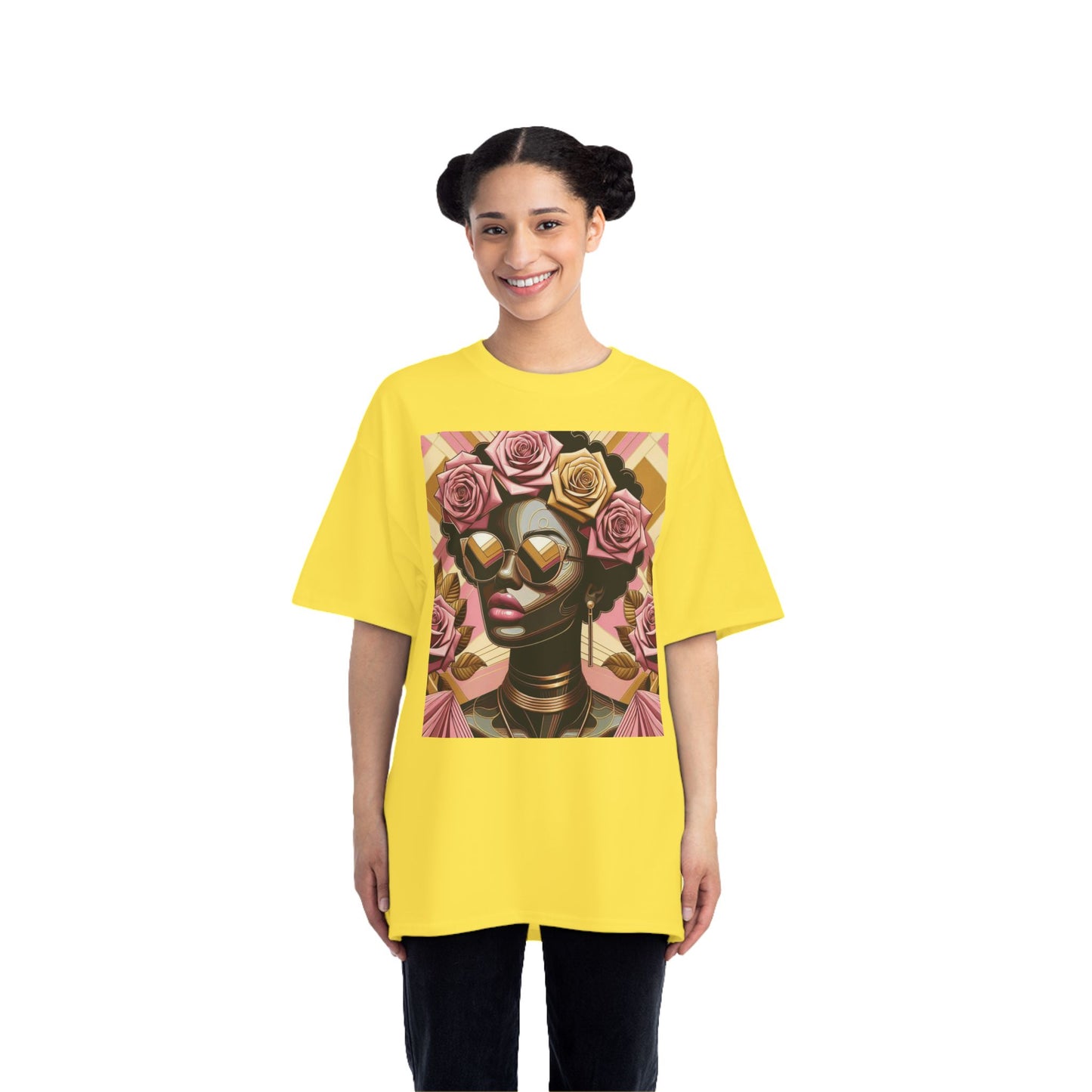 Artistic Floral Feminine T-Shirt, Stylish Tee with Mixed Media Design, Vibrant Short-Sleeve Top, Trendy Casual Wear - Pink Roses Lady