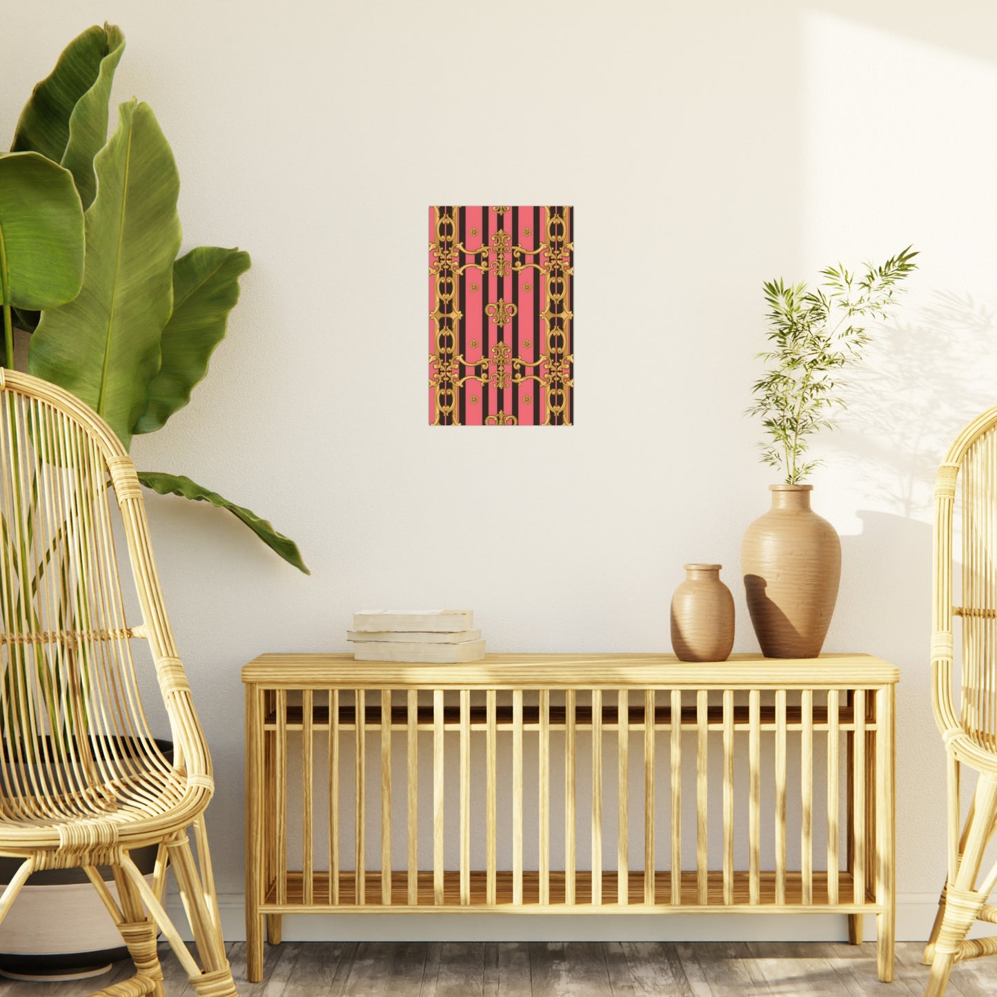 Elegant Decorative Foam Board - Chic Wall Decor, Glam Home Art, Stylish Backdrop, Gift for Her - Pink & Black Striped Gold Baroque
