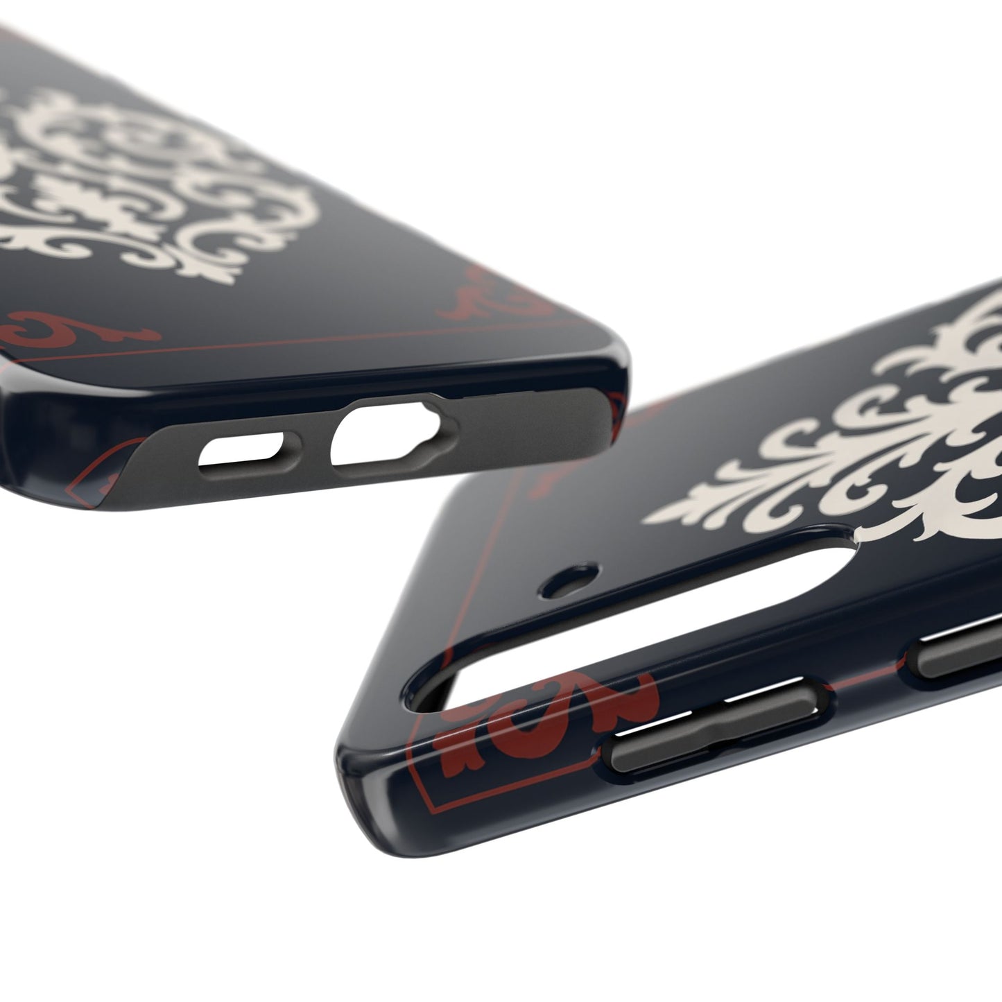 Dusk Blue-Maroon & White Baroque Tough Phone Case — Vintage Scroll Design