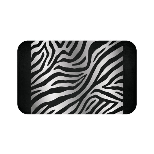 Stylish Zebra Print Bath Mat - Modern Bathroom Decor - Black Trim