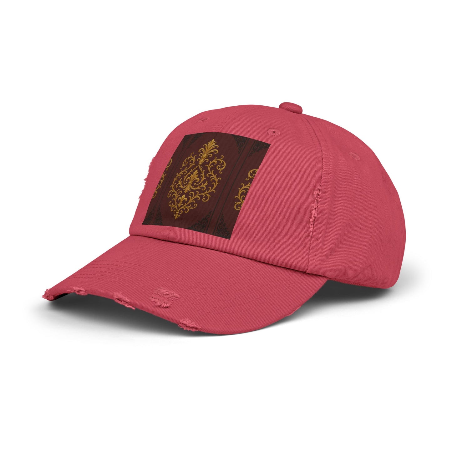 Dusk Burgundy-Black & Gold Baroque Distressed Black Cap with Vintage Gold Baroque Panel – Elegant Retro Baseball Hat