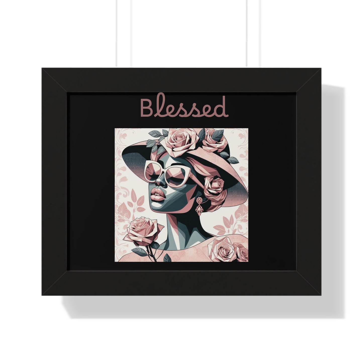 Framed Art Print: Blessed Floral Wall Decor, Inspirational Home Gift, Boho Art for Living Room, Stylish Gift for Friends, Modern Wall Art