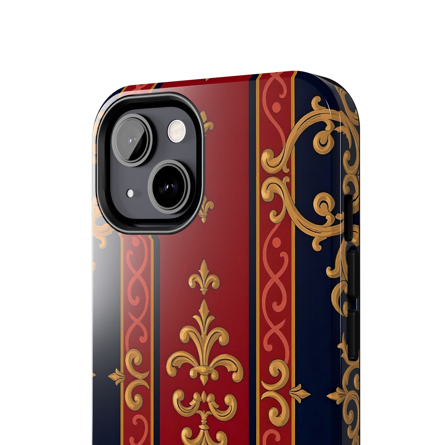 Elegant Vintage Phone Cases, Tough Phone Cover, Stylish Cell Phone Accessories, Durable Phone Protection - Midnight Blue & Dusk Red Gold Baroque