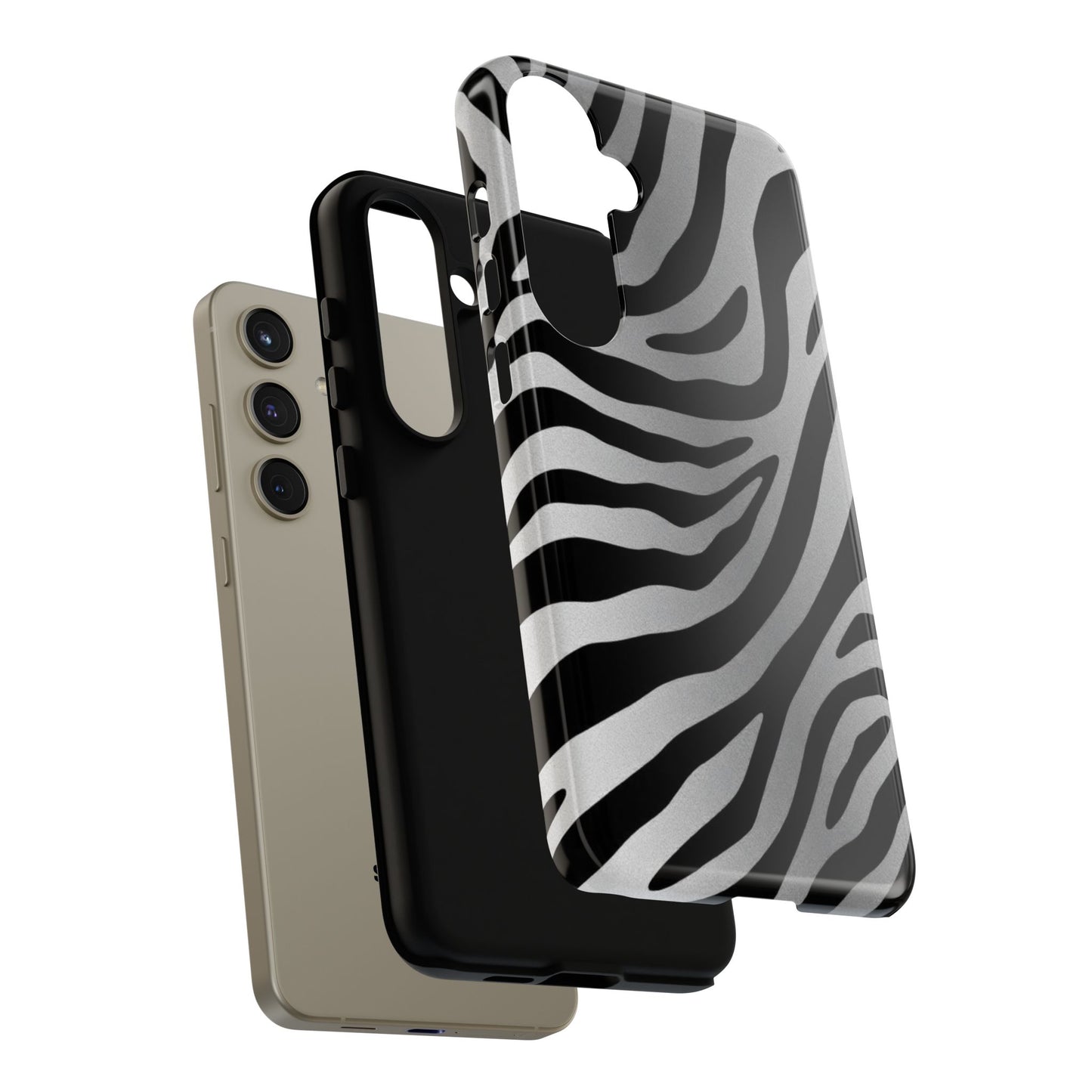 Zebra Print Tough Phone Case - Silver
