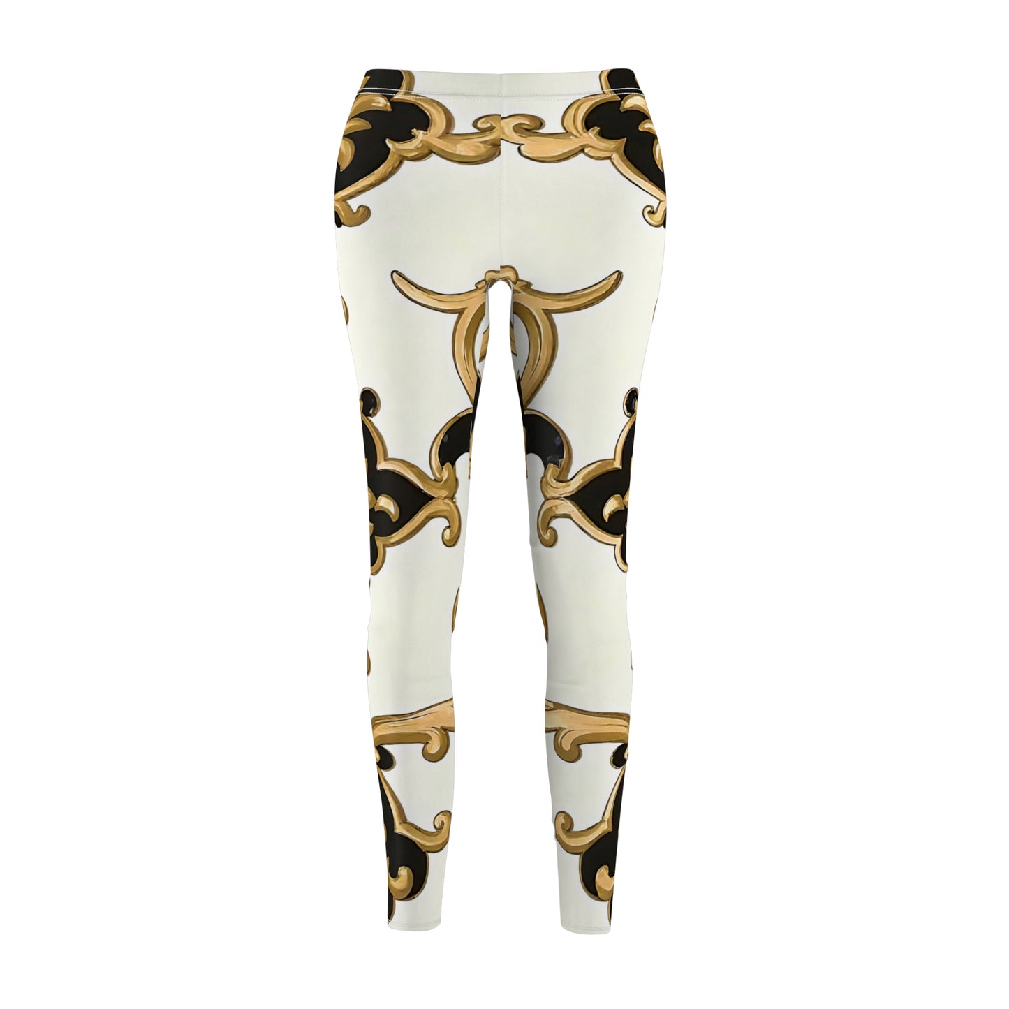 Chic Women's Leggings with Elegant Gold Pattern, Stylish Athleisure, Perfect for Lounge, Exercise, Gifts, Everyday Wear - Black & Gold Rococo