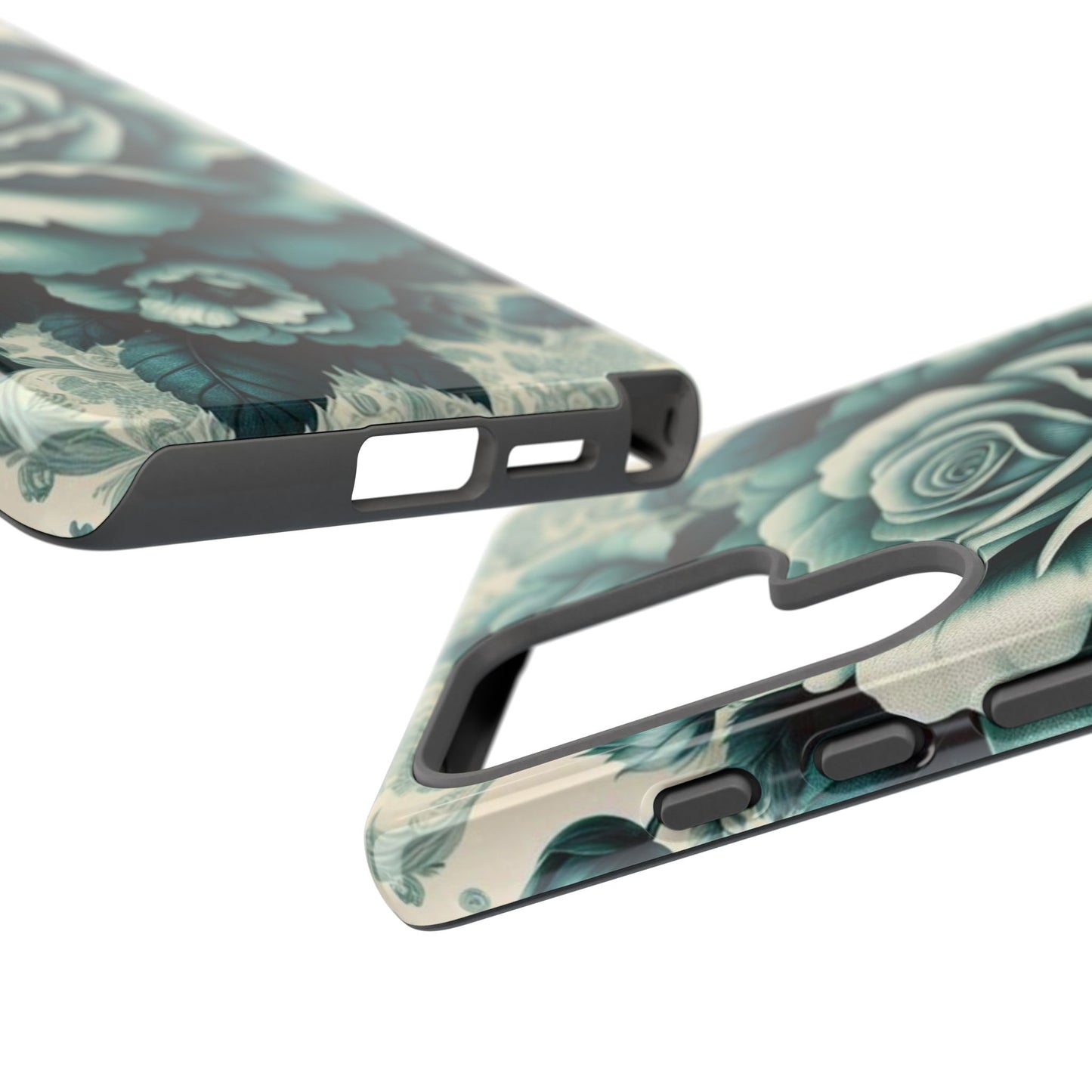 Elegant Floral Motif Phone Case - Tough Cases with Vintage Design - Teal Roses & Damask