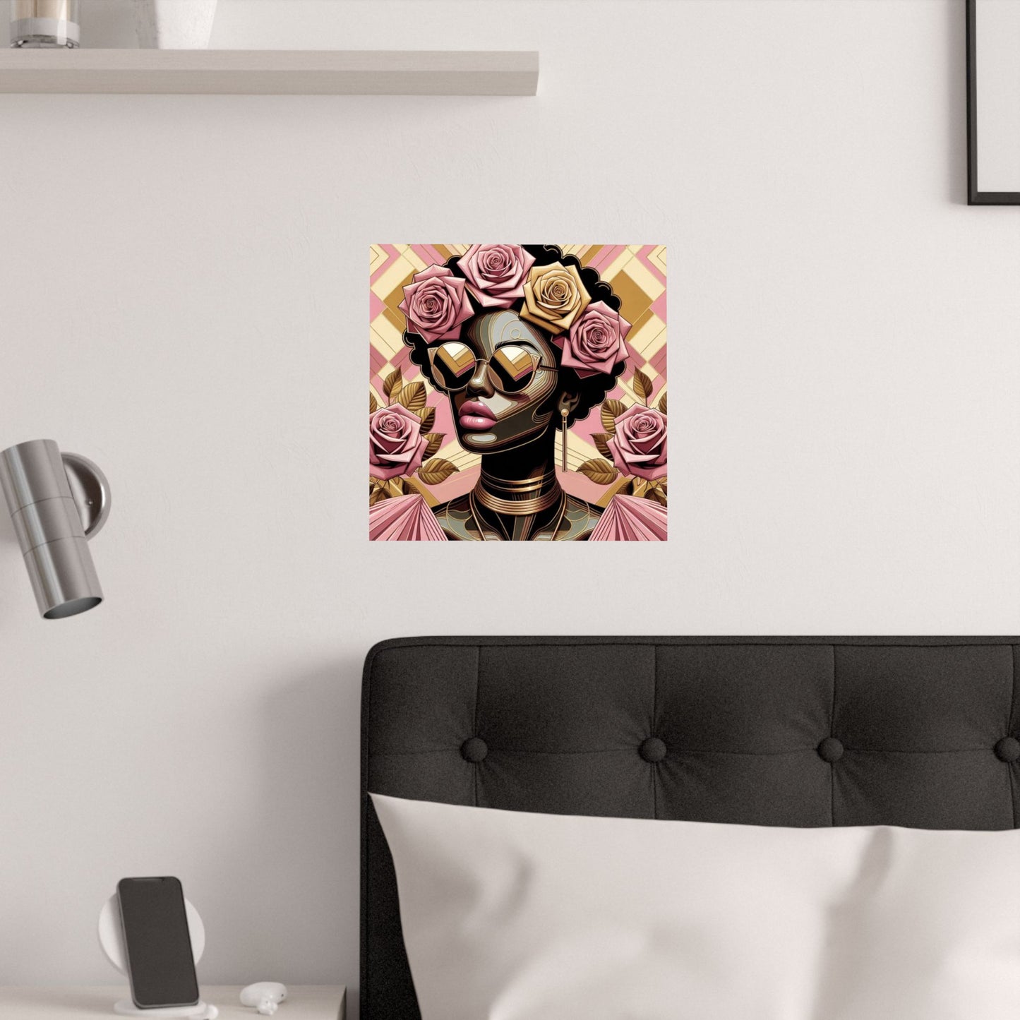 Elegant Satin Poster | Black Woman Art Print | Floral Decor | Modern Wall Art | Home Decor | Gift for Her | Pink Roses Lady