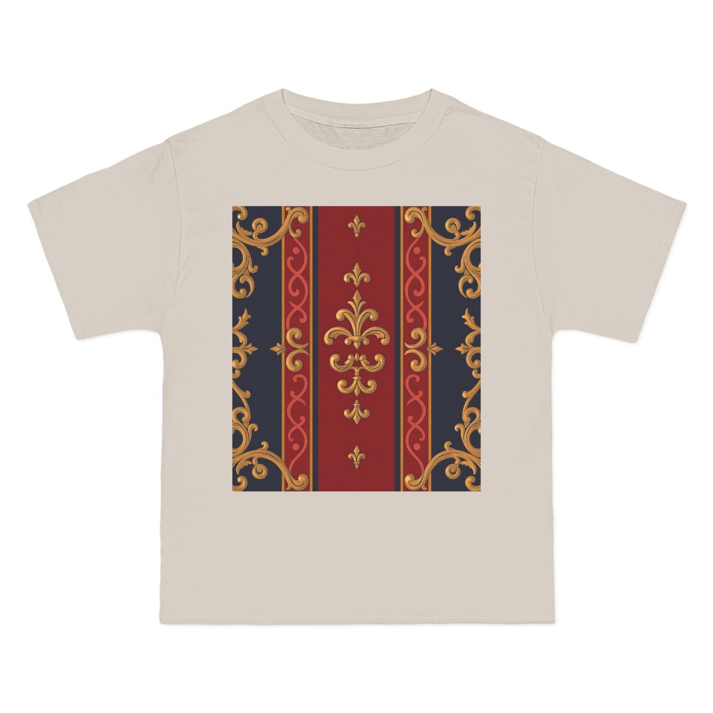 Elegant Baroque T-Shirt for Fashion Lovers, Casual Wear, Gift for Her, Unique Tee for Art Enthusiasts - Midnight Blue & Dusk Red Gold Baroque