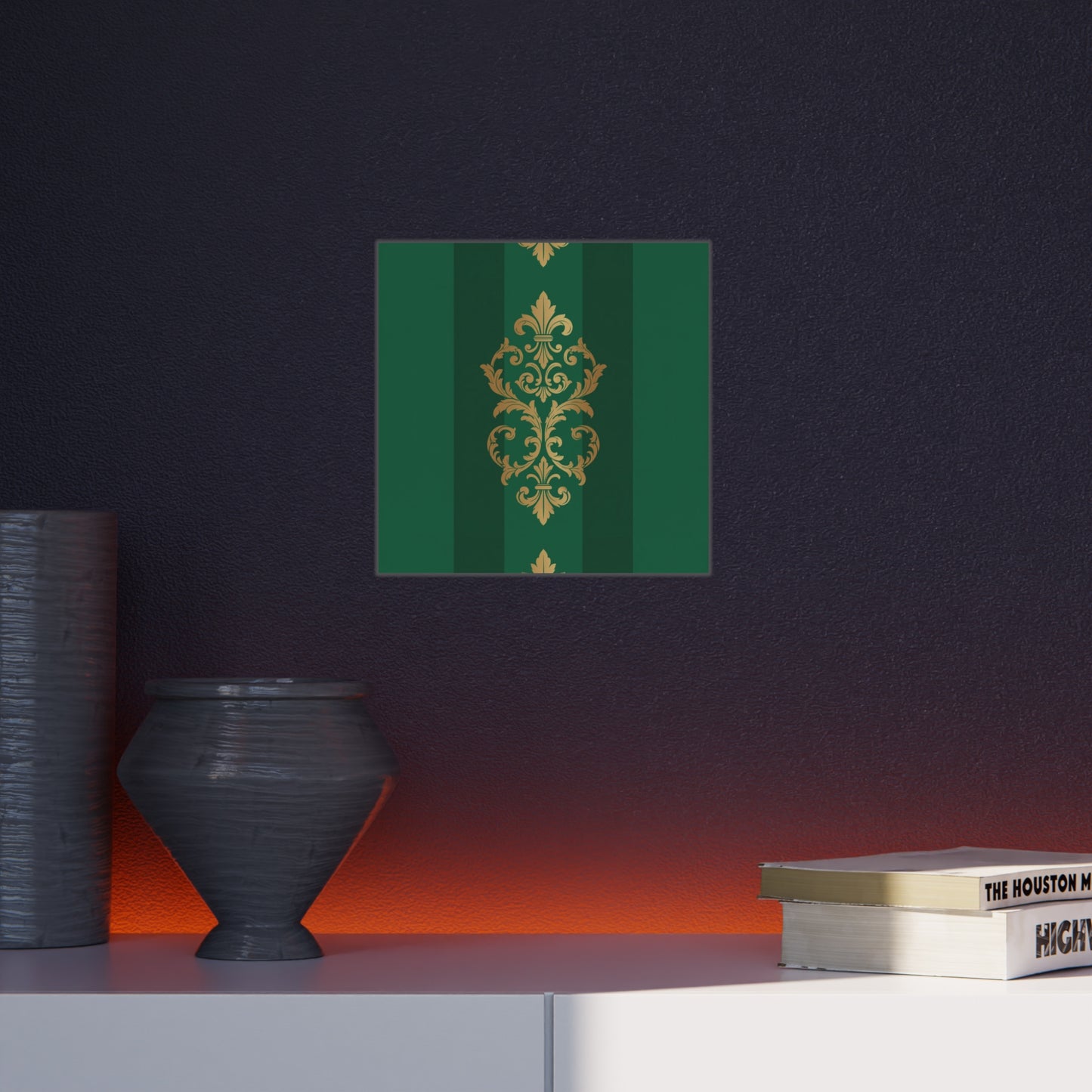 Gold Baroque Green Striped Foam Board Wall Art — Elegant Decorative Plaque