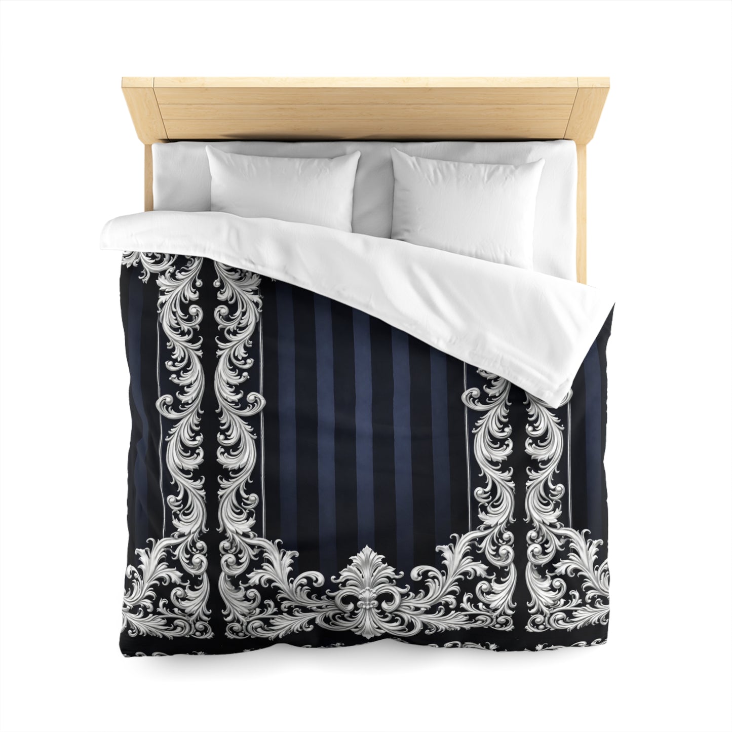 Navy Stripes & Baroque Microfiber Duvet Cover