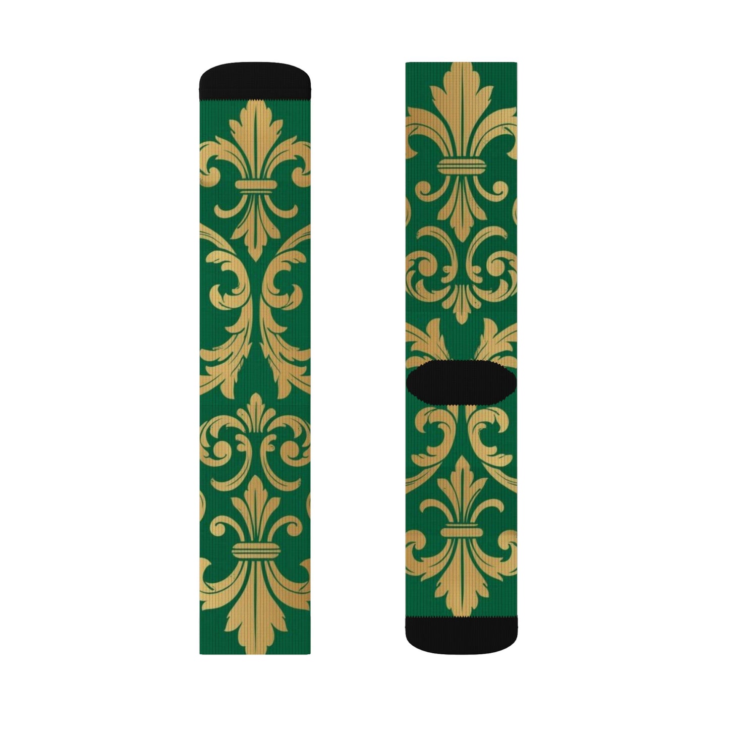 Green Baroque Pattern Sublimation Socks — Gold Baroque Crew Socks