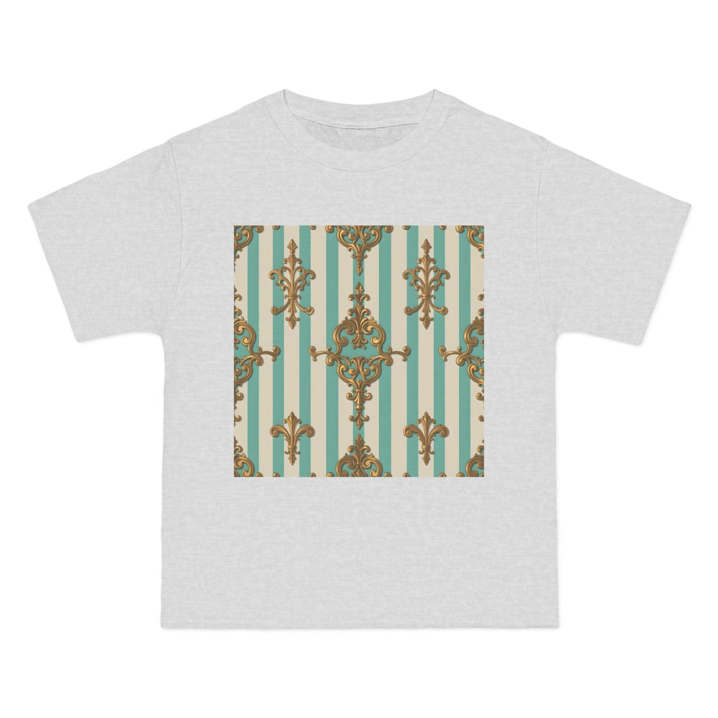 Elegant Patterned Short-Sleeve T-Shirt, Fashion Tee, Casual Wear, Gift for Her, Summer Style, Unique Design - Matte Green Striped Rococo