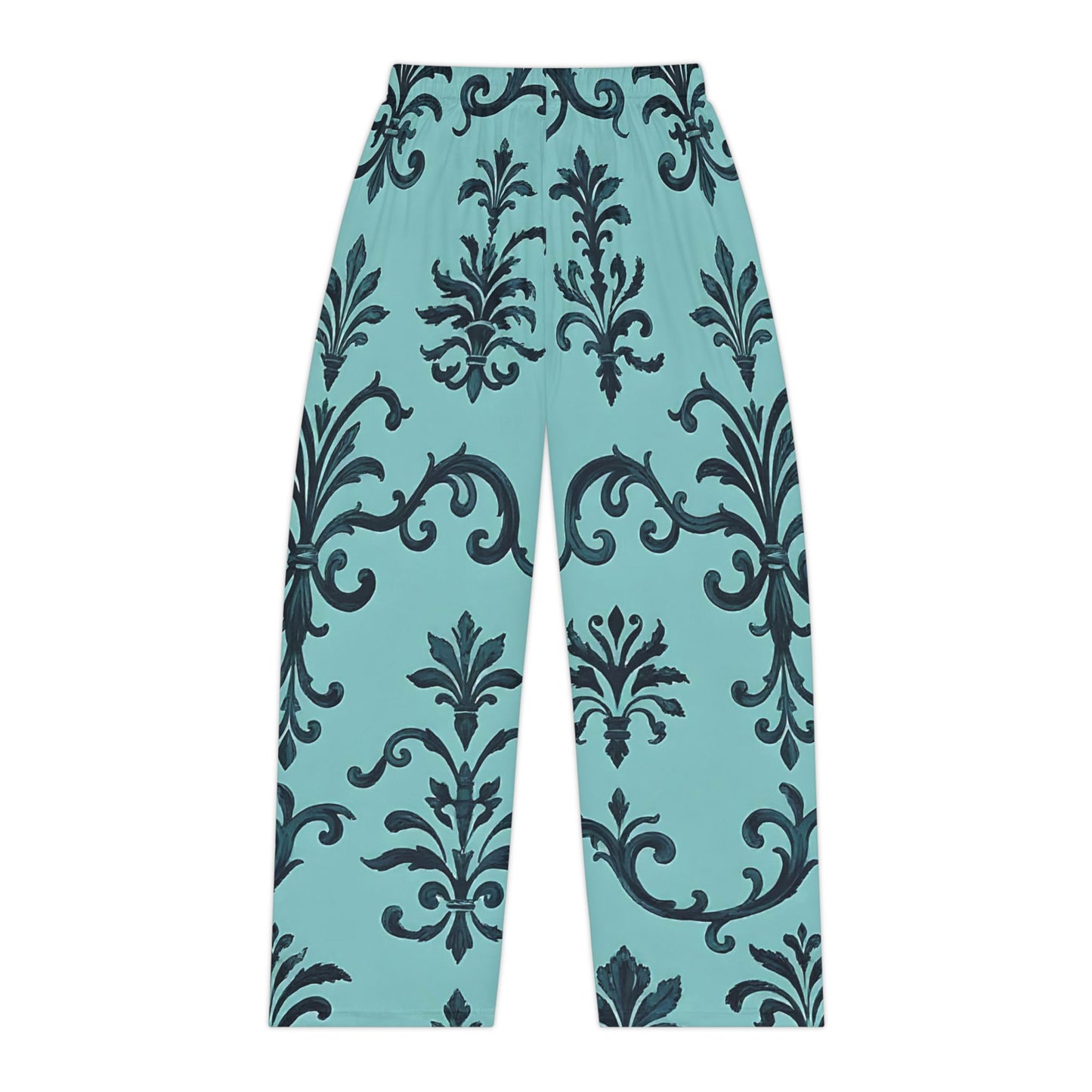 Elegant Floral Women's Pajama Pants - Cozy Loungewear, Sleepwear, Gift for Her, Casual Comfort, Homewear, Relaxation - Teal Striped Rococo