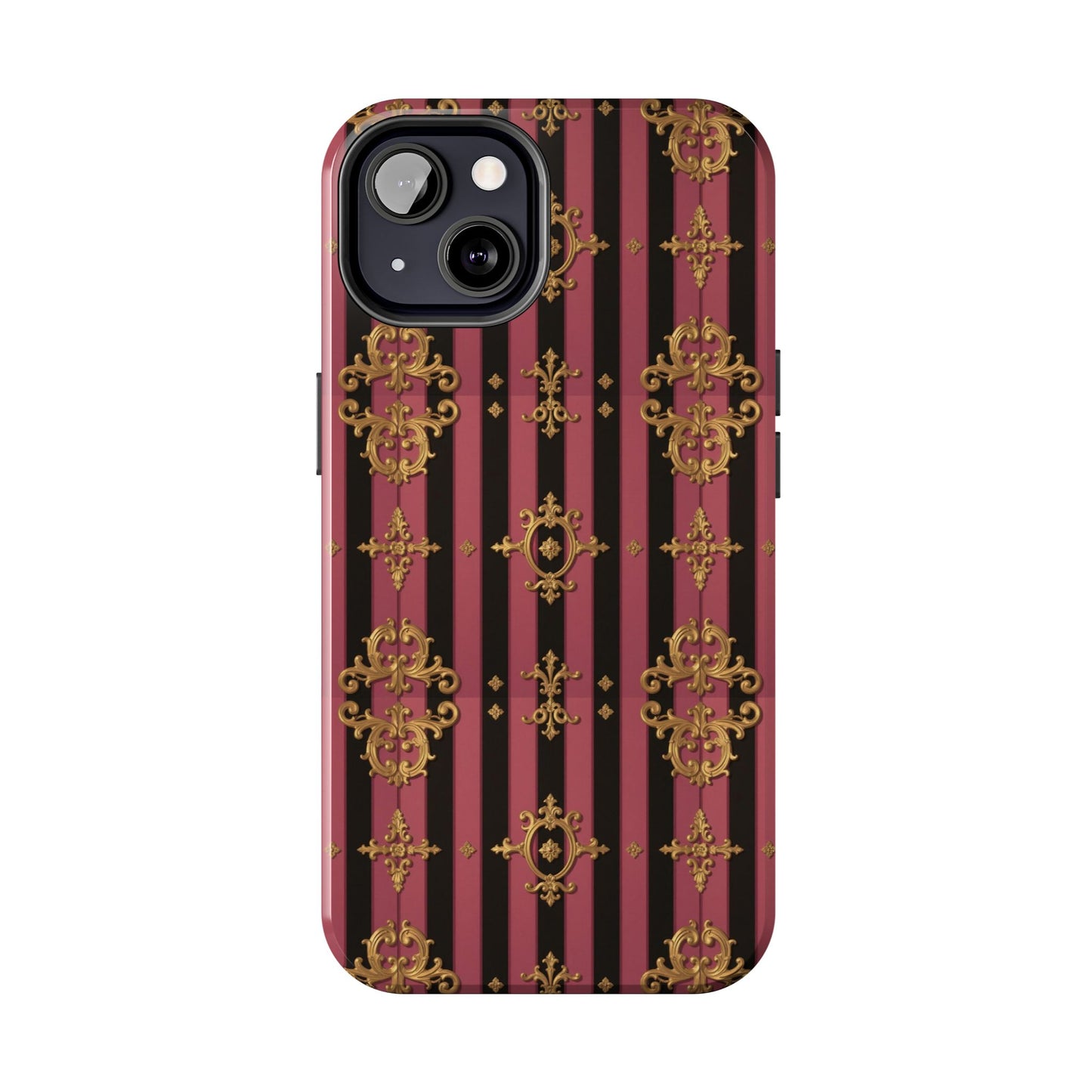 Elegant Black & Mauve Striped Gold Baroque Phone Case, Tough Phone Cases, Stylish Protective Cover, Unique Gift, Luxe Phone Accessories