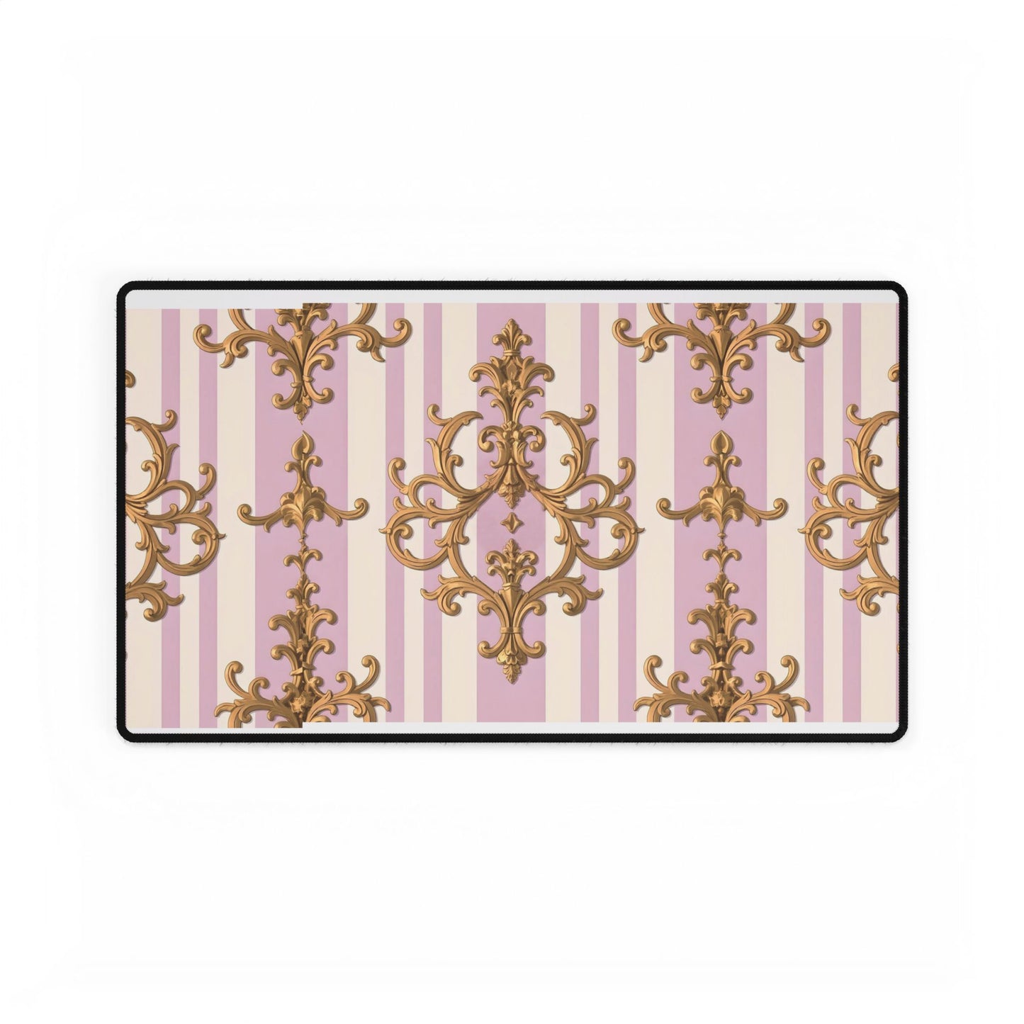 Elegant Decorative Desk Mats for Home Office, Stylish Workspace Accessories, Desk Protectors - Lilac & Alabaster Striped Gold Baroque