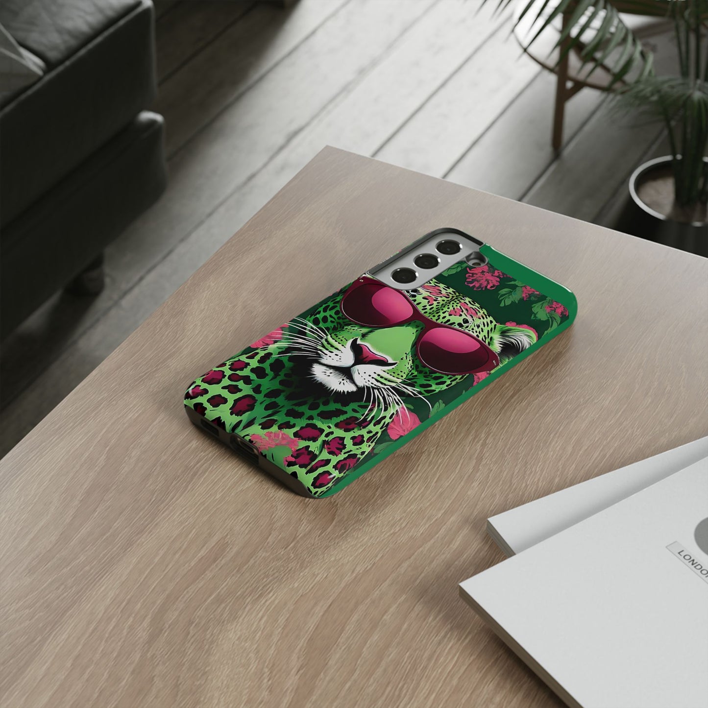 Phone Case - Lime Green & Burgundy Leopard In Sunglasses Design