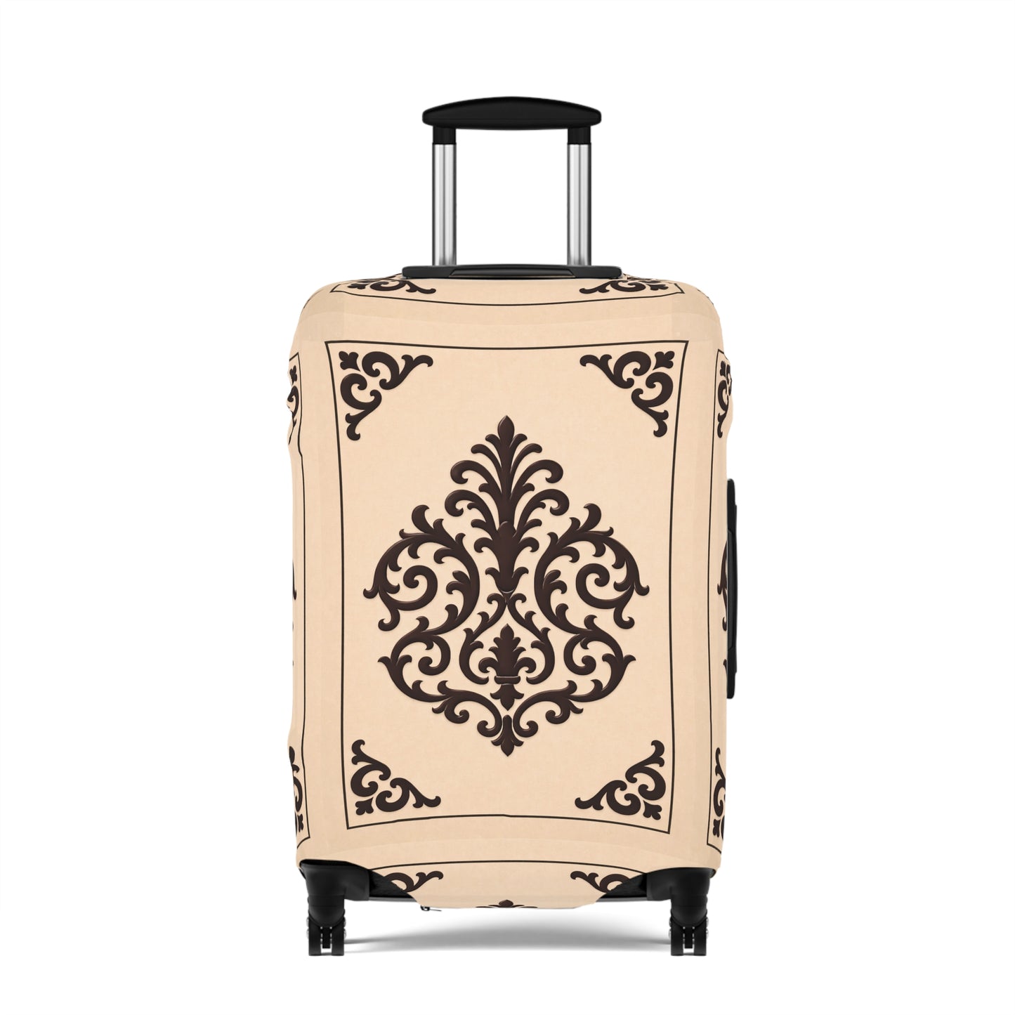 Almond-Beige & Brown Baroque Luggage Cover — Beige Vintage Travel Protector