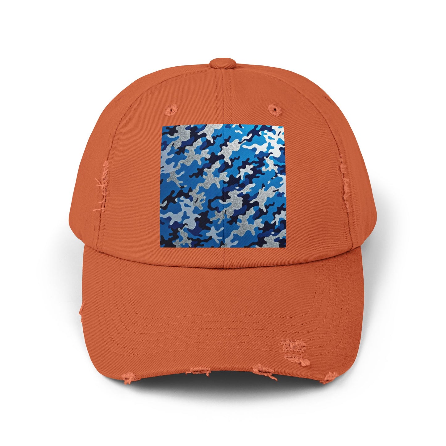 Stylish Unisex Distressed Cap, Casual Summer Hat, Trendy Gift for Him/Her, Comfortable Everyday Accessory - Blue Camo