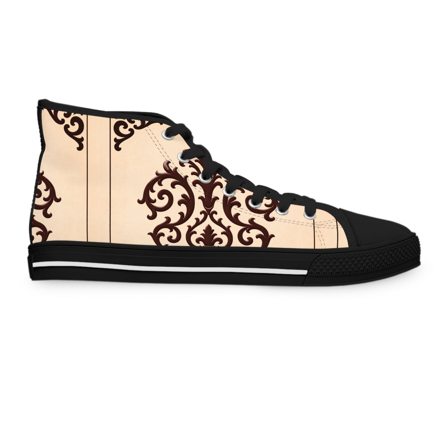 Almond-Beige & Brown Baroque High Top Sneakers — Women's Vintage Baroque Pattern