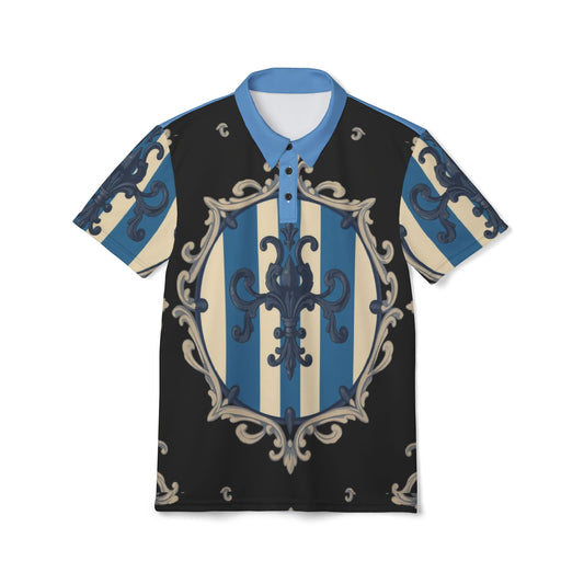 Chic Blue & Alabaster Striped Baroque Unisex Polo Shirt - Bold Design, Casual Wear, Perfect for Summer, Unique Gift for Him or Her