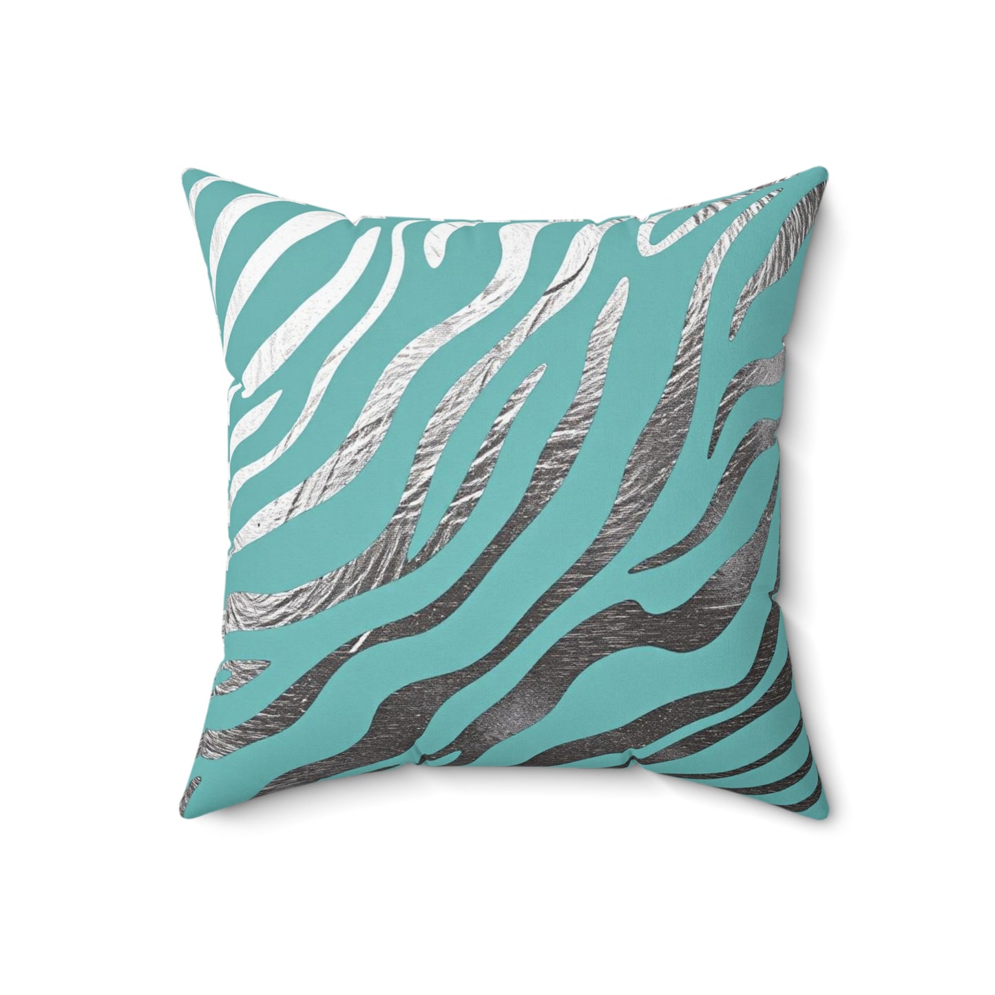Aqua & Silver Zebra Print Throw Pillow
