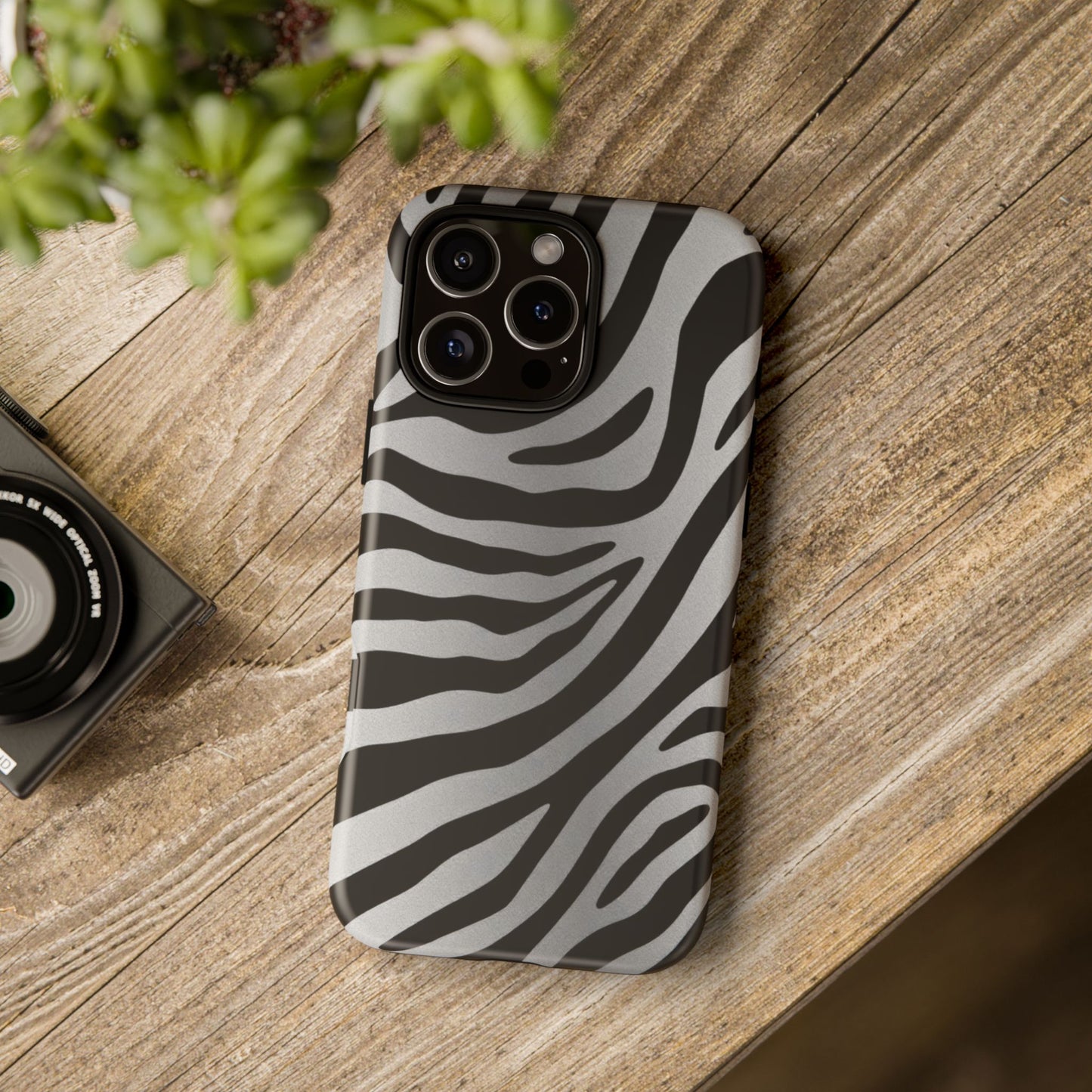 Zebra Print Tough Phone Case - Silver