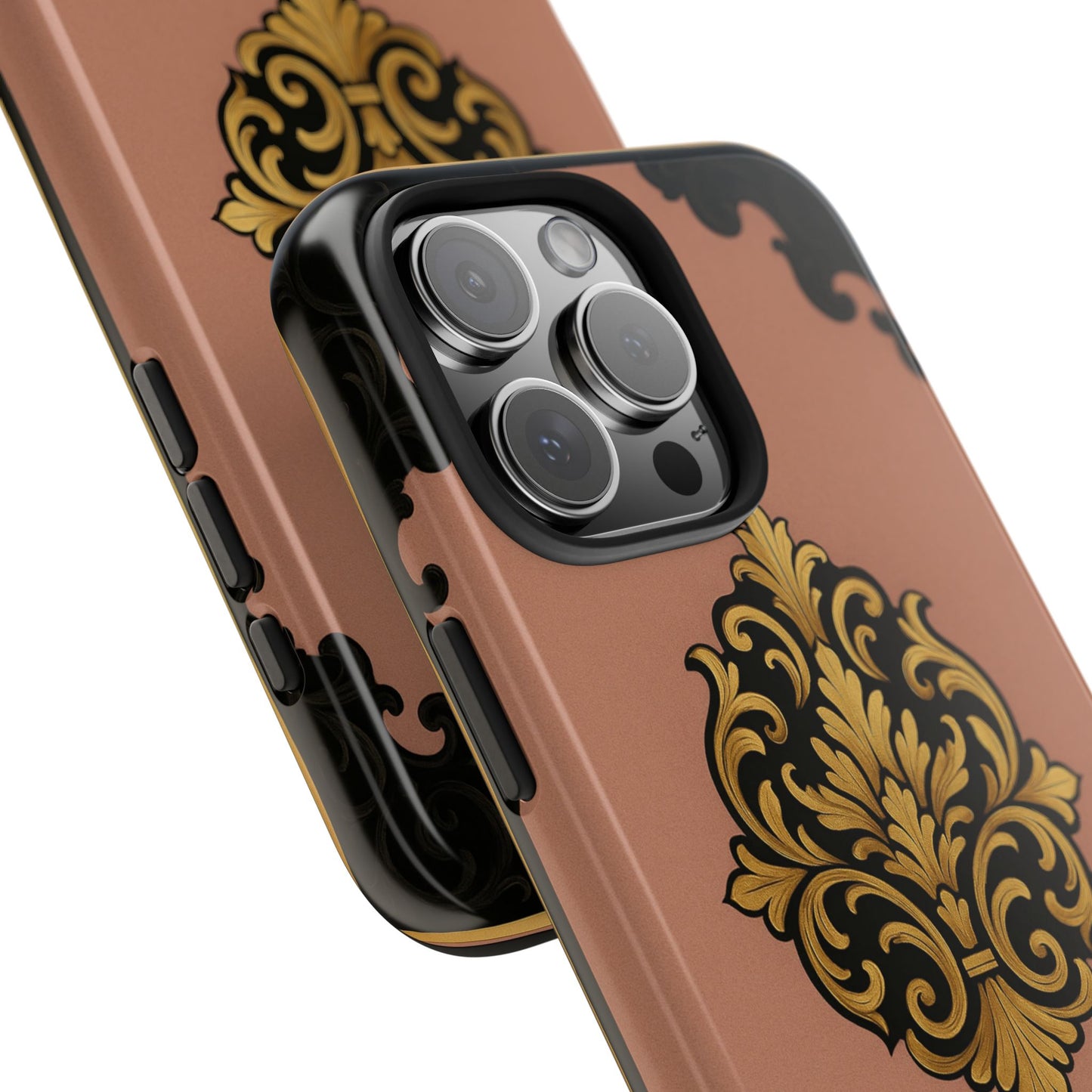 Mauve & Black-Gold Baroque Tough Phone Case — Ornate Protective iPhone Cover