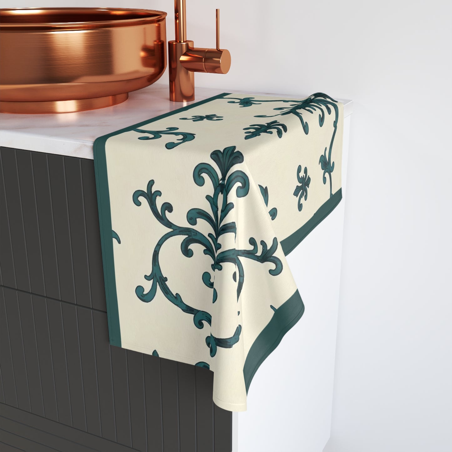 Hand Towel - Teal Striped Rococo