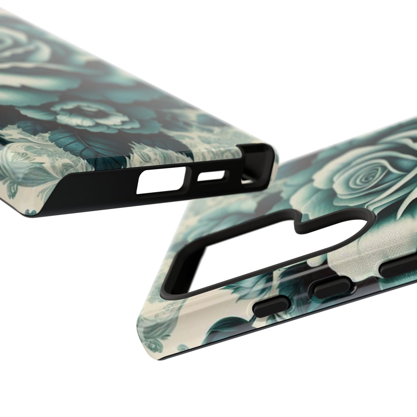 Elegant Floral Motif Phone Case - Tough Cases with Vintage Design - Teal Roses & Damask