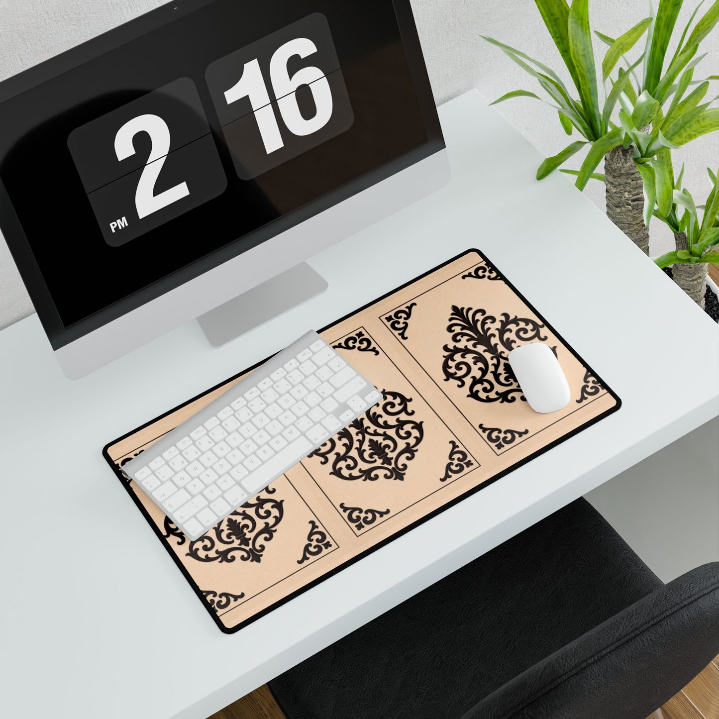 Almond-Beige & Brown Baroque Desk Mat – Elegant Beige & Brown Office Mousepad