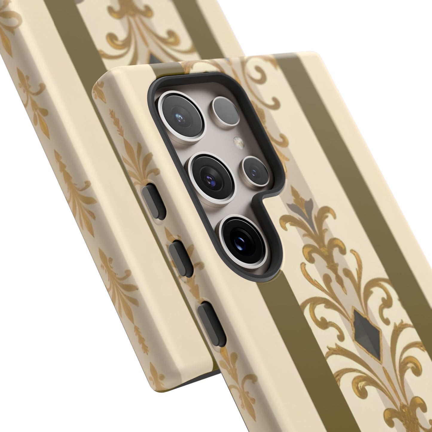 Elegant Floral Motif Phone Case - Tough Cases with Vintage Design - Olive Striped Gold Damask