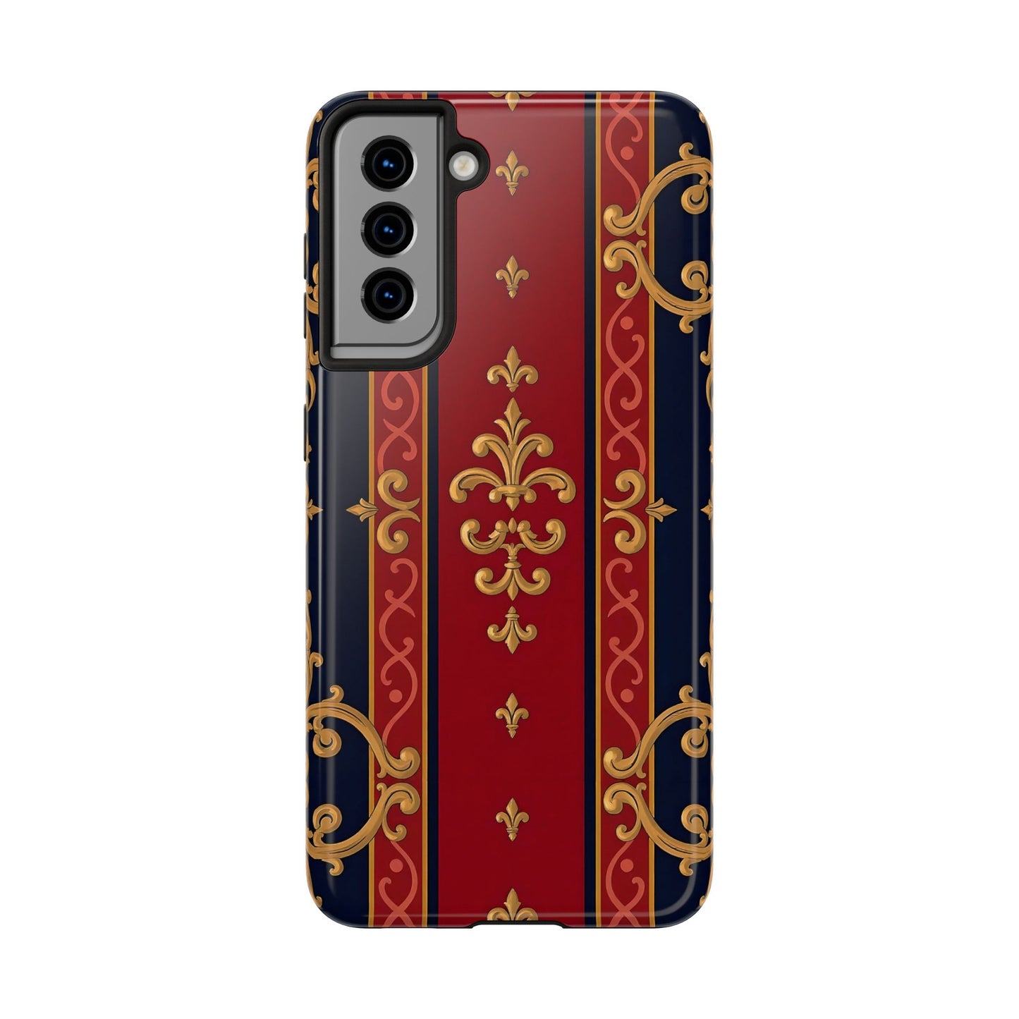 Elegant Vintage Phone Cases, Tough Phone Cover, Stylish Cell Phone Accessories, Durable Phone Protection - Midnight Blue & Dusk Red Gold Baroque