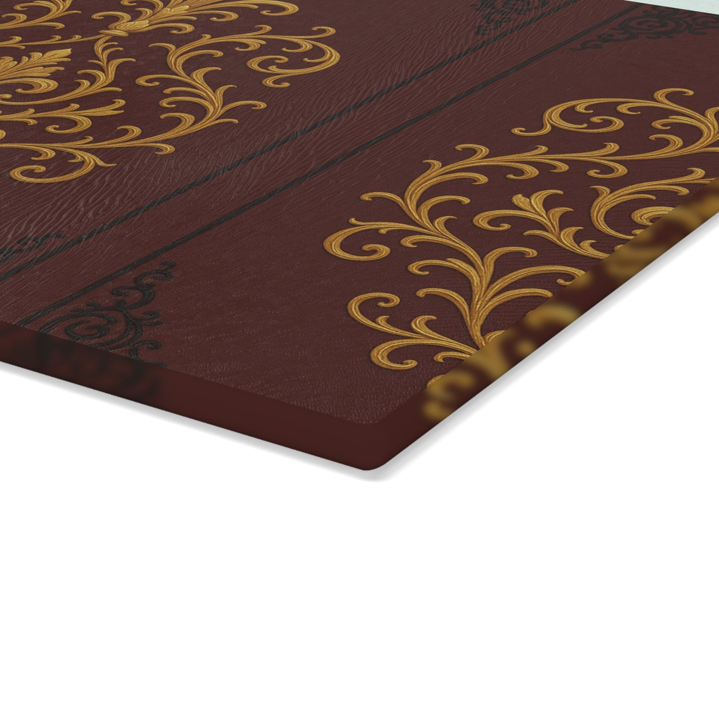 Dusk Burgundy-Black & Gold Baroque Glass Cutting Board — Elegant Kitchen Decor & Serving Board