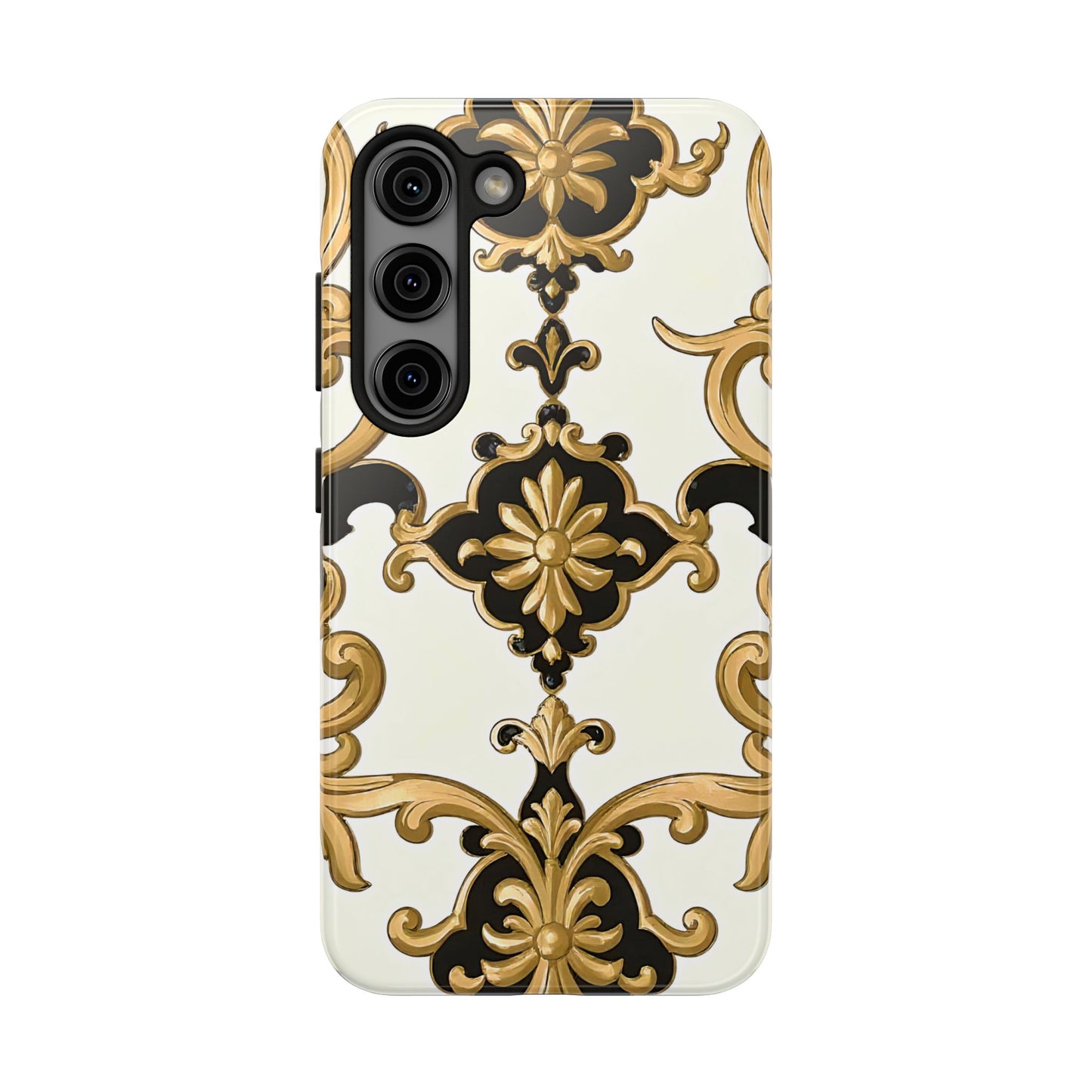 Elegant Floral Tough Phone Cases, Durable Phone Cover, Stylish Phone Accessories, Gift for Her, Chic Phone Cases - Black & Gold Rococo
