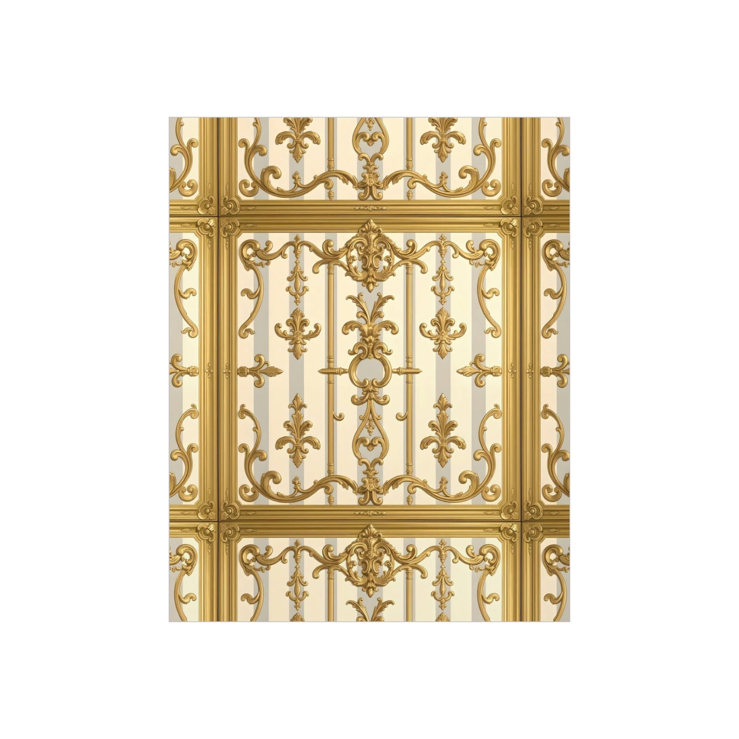 Elegant Ornate Foam Board Art - Luxury Wall Décor, Home Decoration, Versatile Display Board - Matte Gray & Cream Striped Gold Baroque