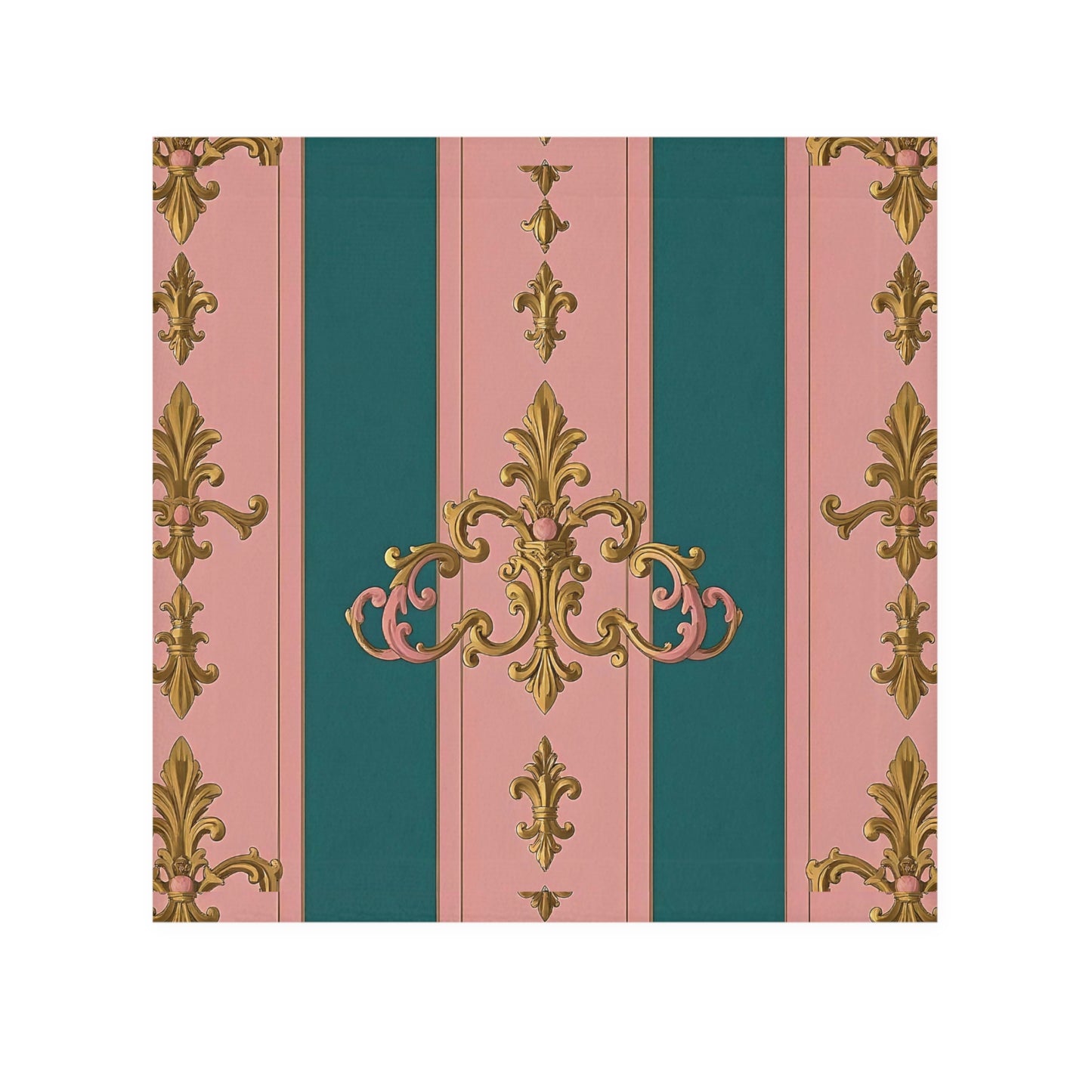 Elegant Decorative Face Towel, Luxurious Bathroom Accessory, Chic Gift, Home Decor - Pink & Teal Striped Gold Baroque