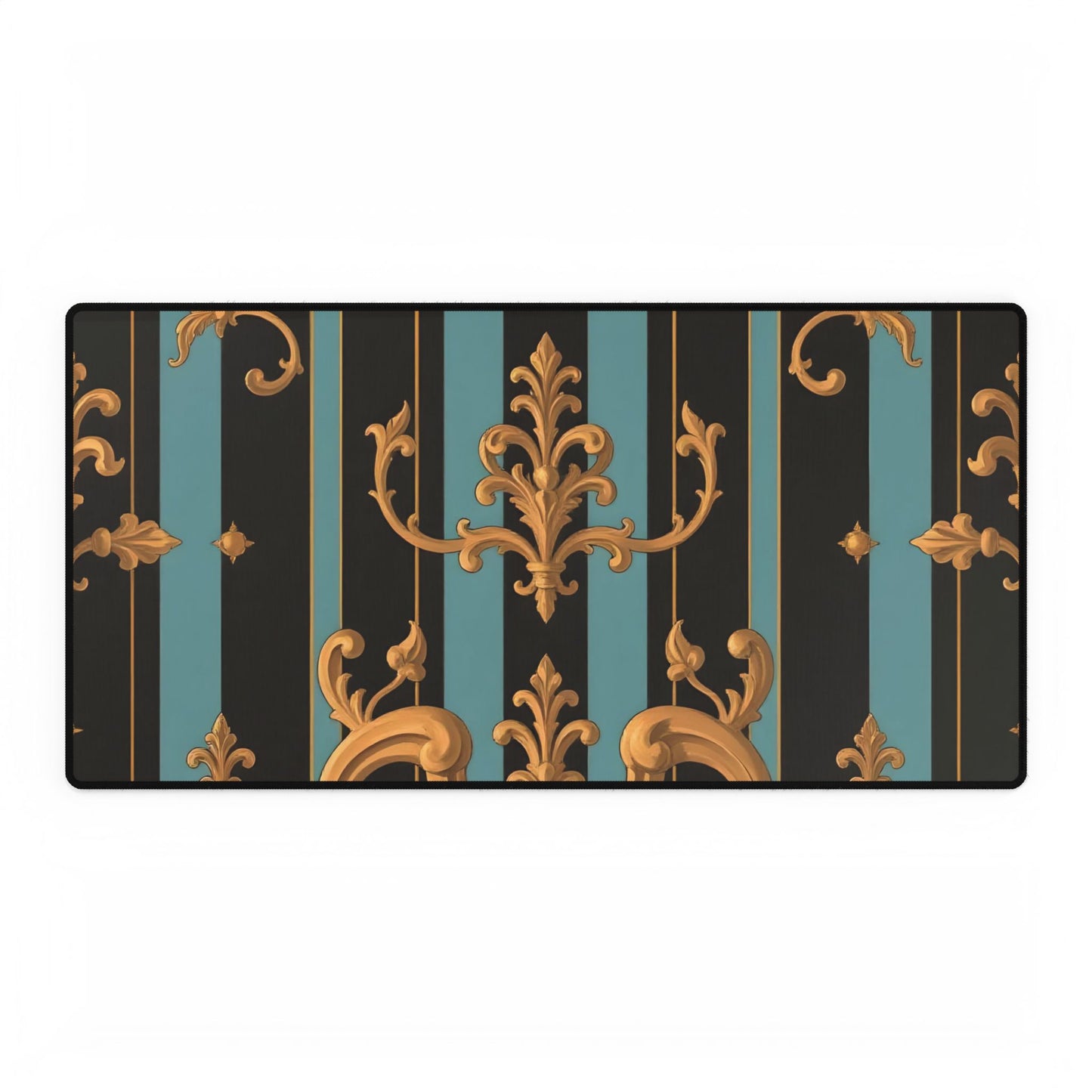 Elegant Black & Gold Desk Mats for Home Office, Stylish Desk Accessories, Work From Home Decor - Black & Turquoise Striped Baroque