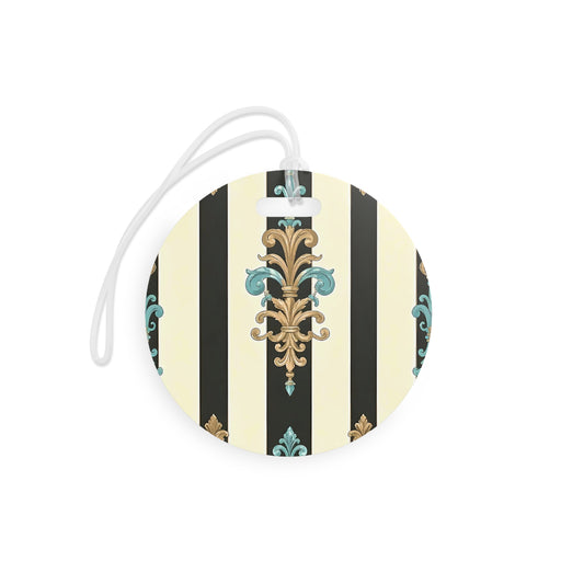 Elegant Travel Luggage Tags, Stylish Baggage Identifier, Personalized Travel Essentials, Gift for Travelers - Black Striped Turquoise & Black Rococo