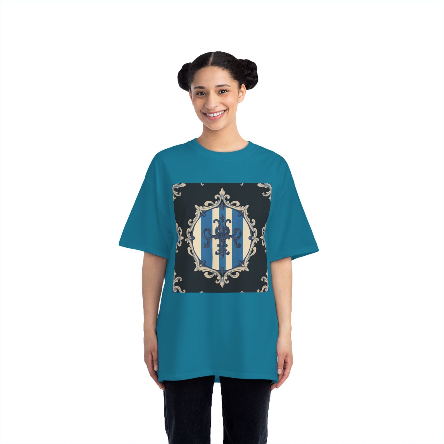 Elegant Blue & Alabaster Striped Baroque Short-Sleeve T-Shirt | Vintage Style, Graphic Tee, Casual Wear, Unisex Gift, Unique Design