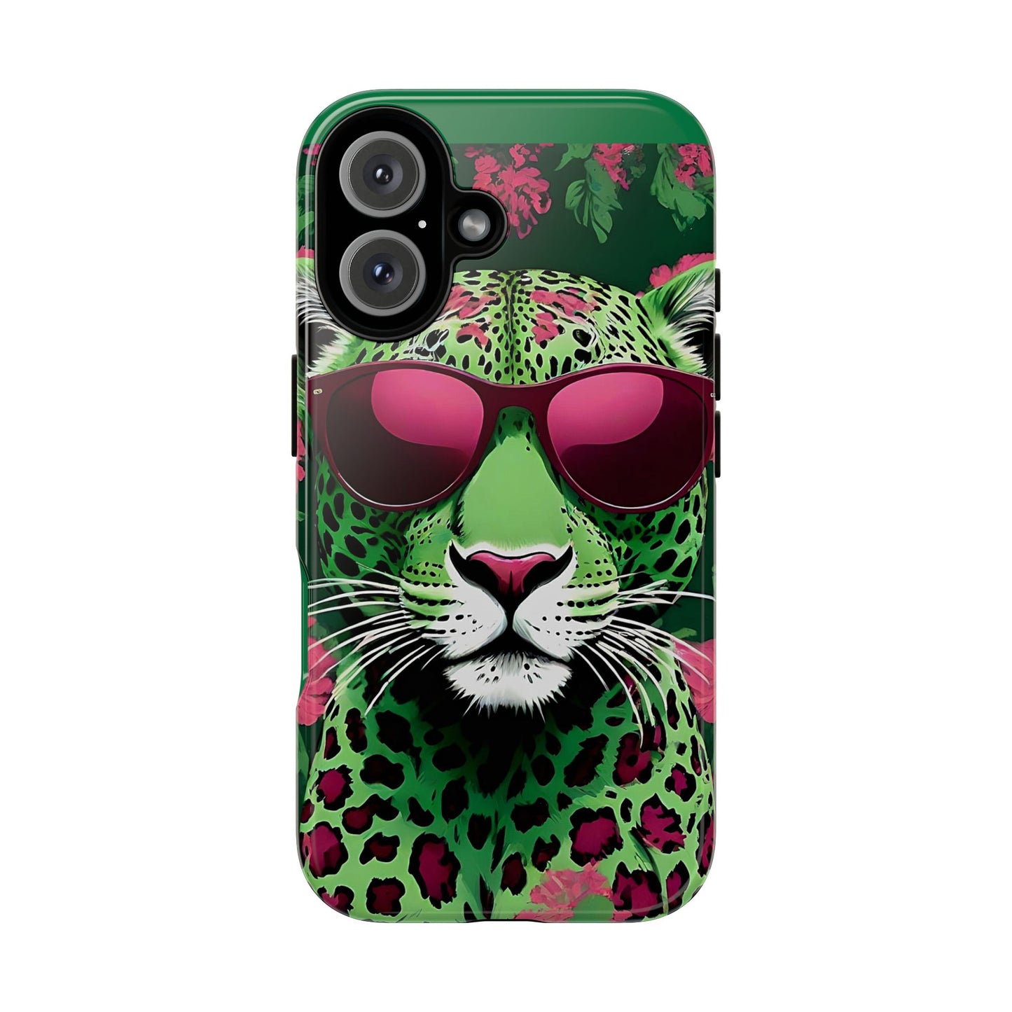 Phone Case - Lime Green & Burgundy Leopard In Sunglasses Design