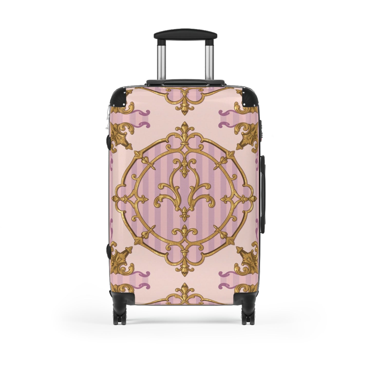 Elegant Lavender & Alabaster Striped Gold Baroque Suitcase for Travel, Stylish Luggage, Personalized Gift, Vacation Essential, Unique Design Suitcases